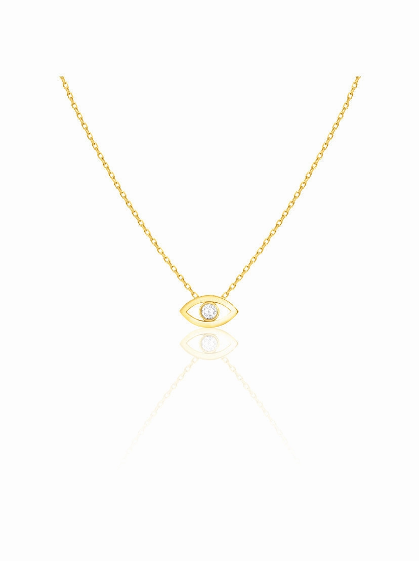 14K Gold Diamond Evil Eye Necklace