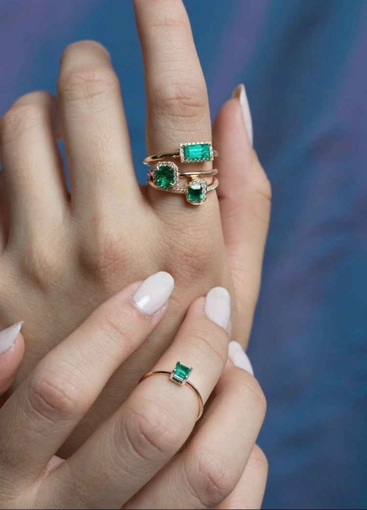 14k Gold Diamond Gemstone Baguette Ring