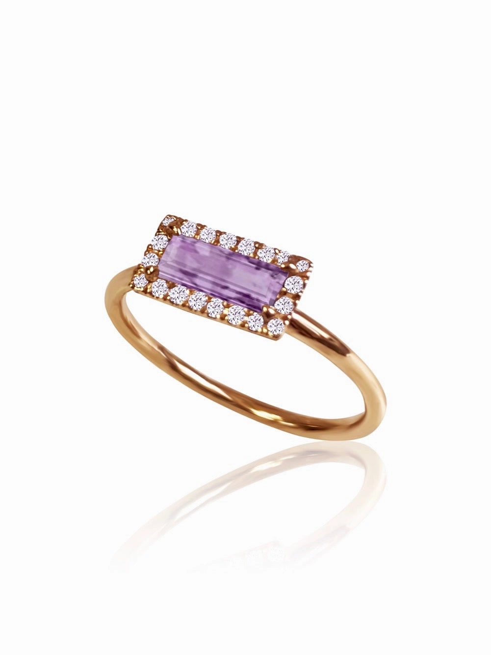 14k Gold Diamond Gemstone Baguette Ring