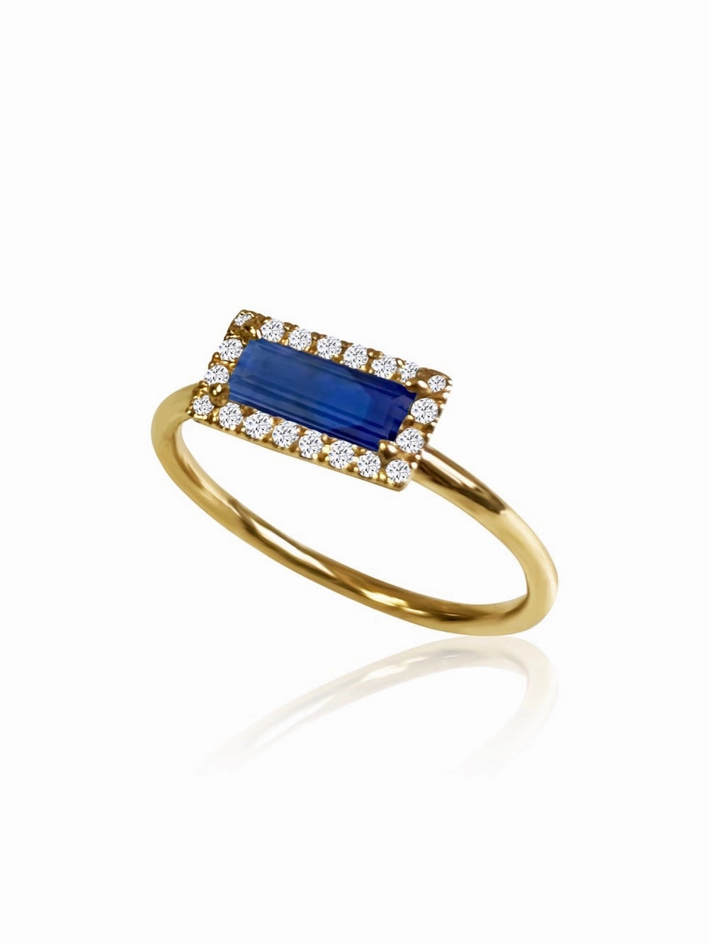14k Gold Diamond Gemstone Baguette Ring
