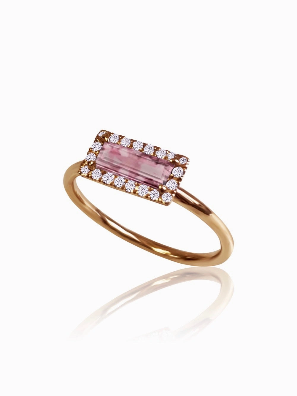 14k Gold Diamond Gemstone Baguette Ring