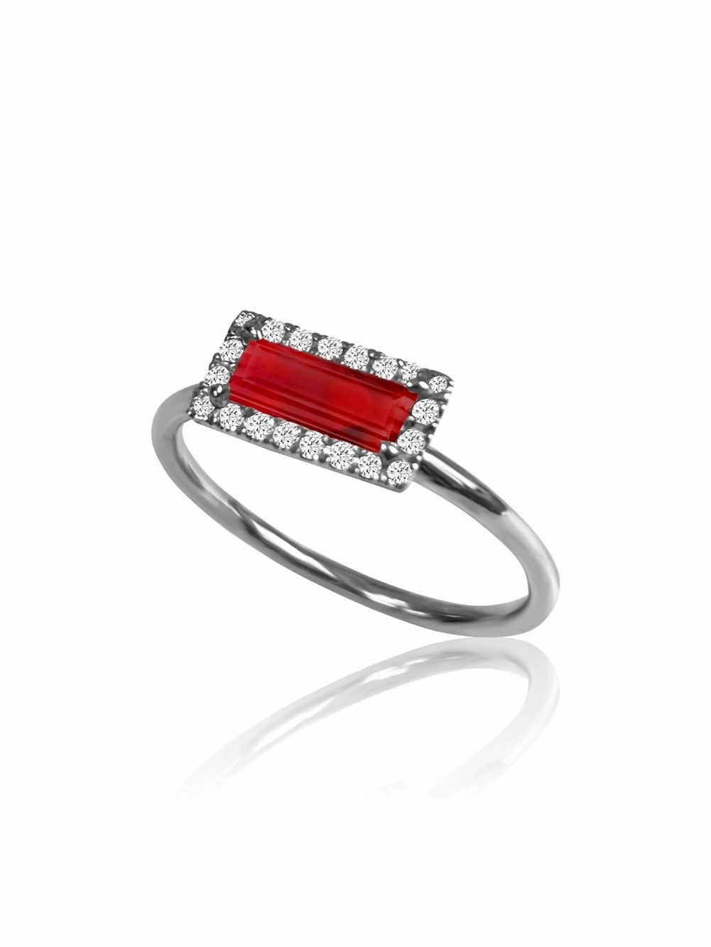 14k Gold Diamond Gemstone Baguette Ring