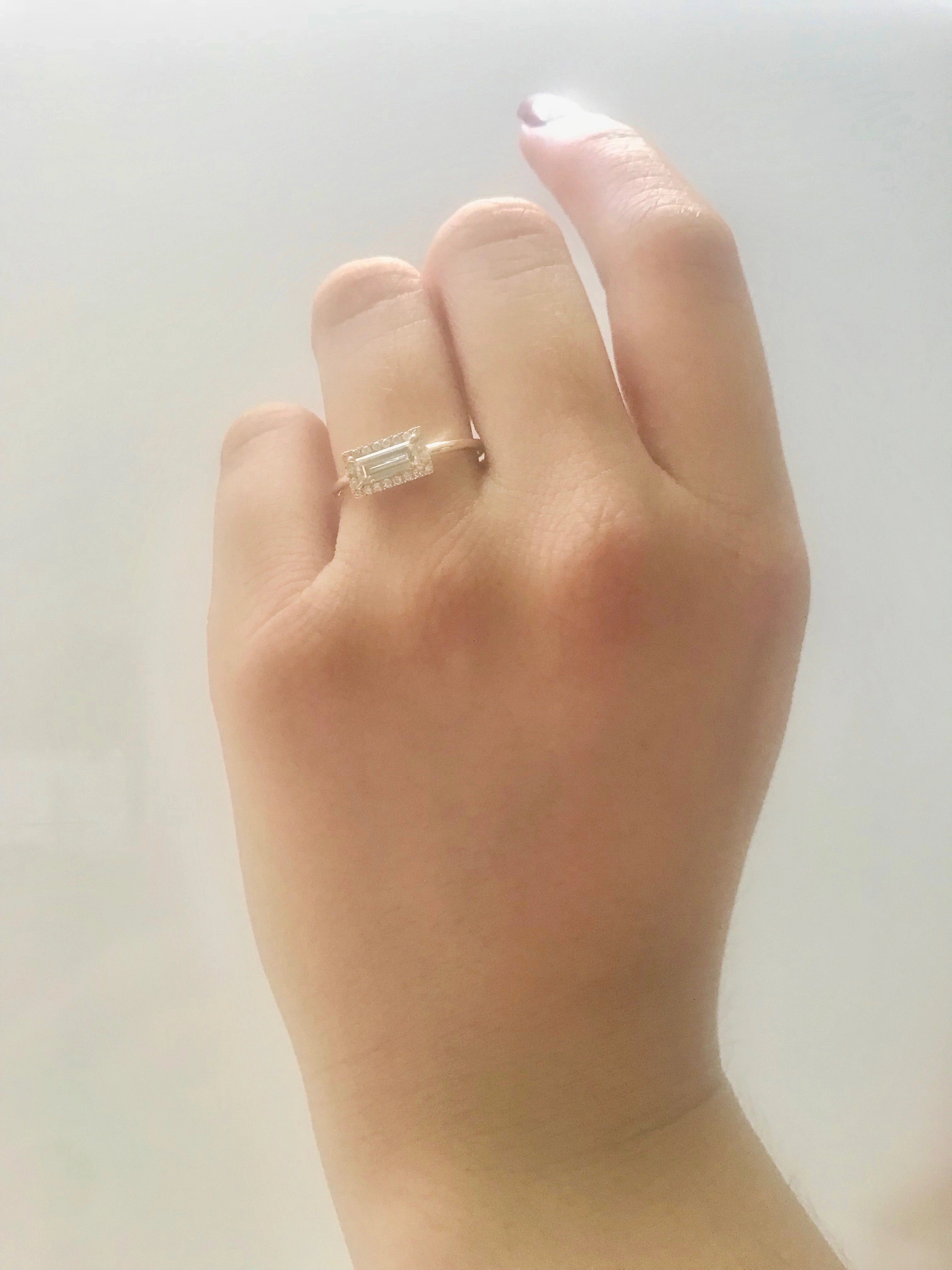 14k Gold Diamond Gemstone Baguette Ring