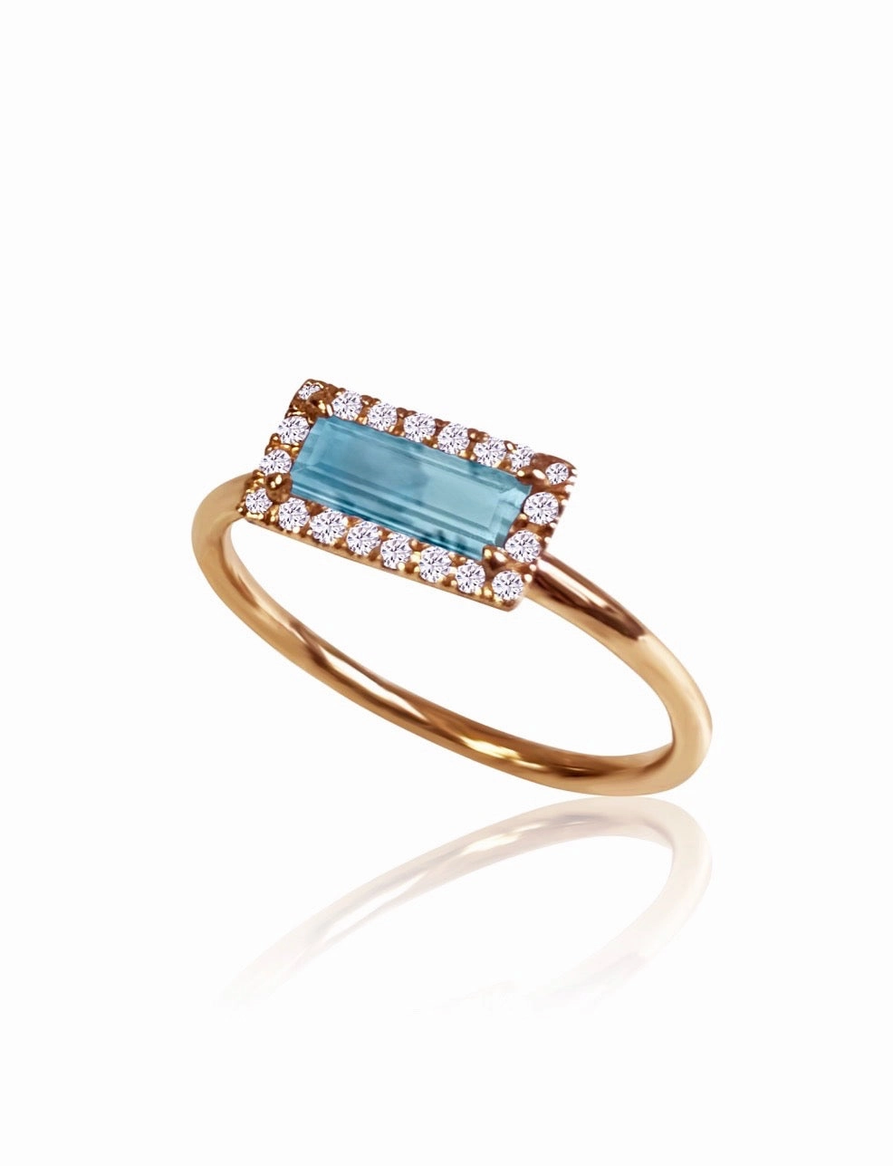 14k Gold Diamond Gemstone Baguette Ring