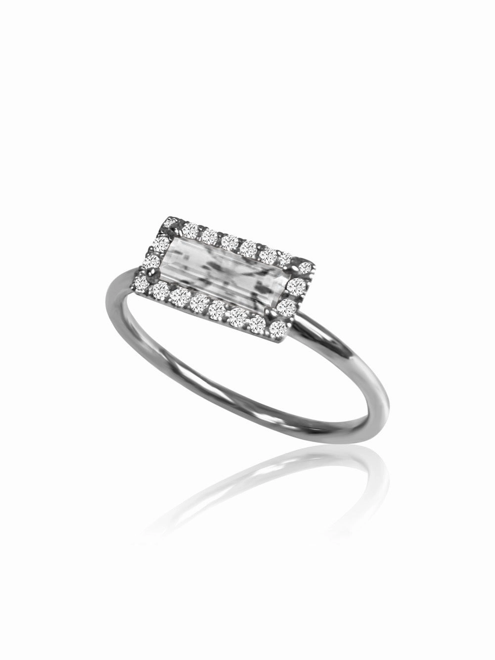 14k Gold Diamond Gemstone Baguette Ring