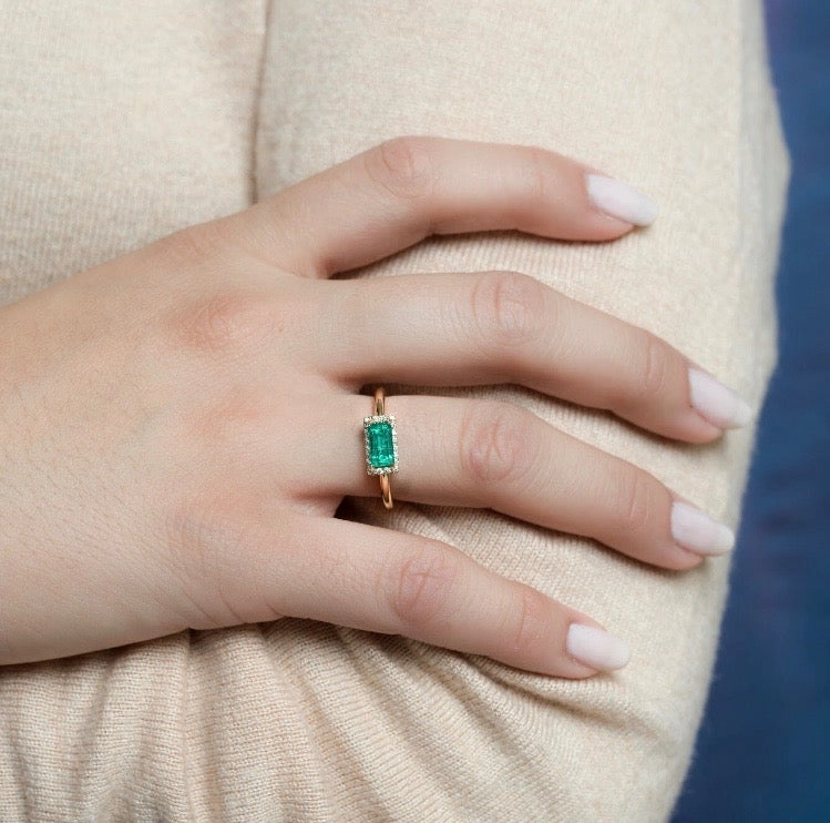 14k Gold Diamond Gemstone Baguette Ring