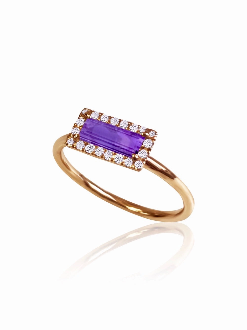 14k Gold Diamond Gemstone Baguette Ring