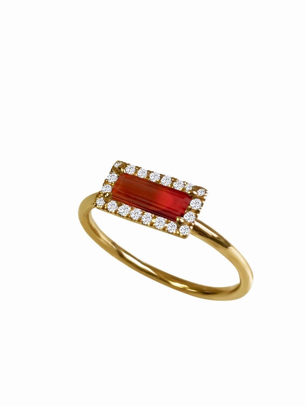 14k Gold Diamond Gemstone Baguette Ring