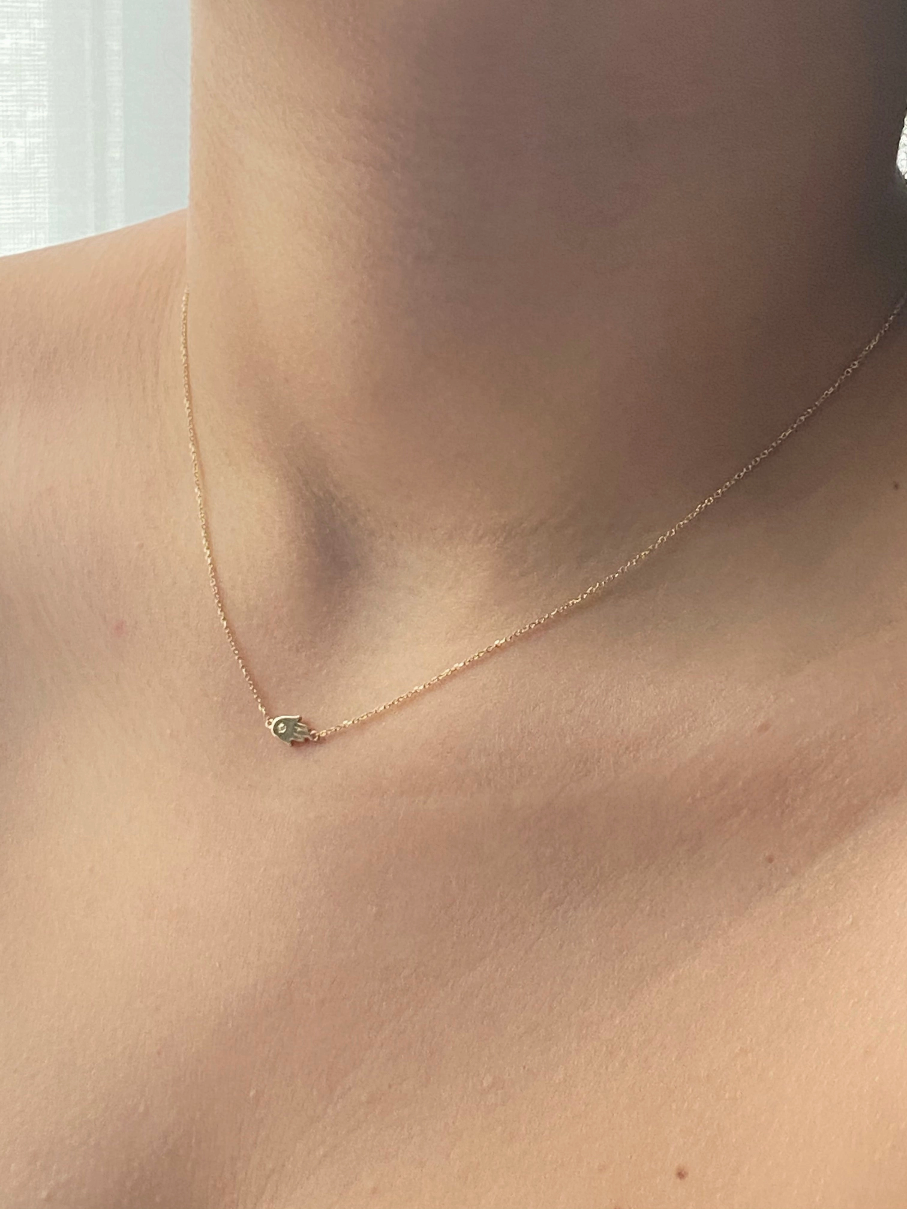 14K Gold Diamond Hamsa Necklace