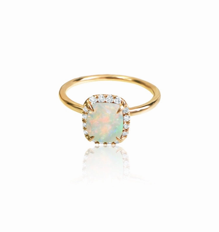 14k Gold Diamond Sliced Sapphire/Opal Ring