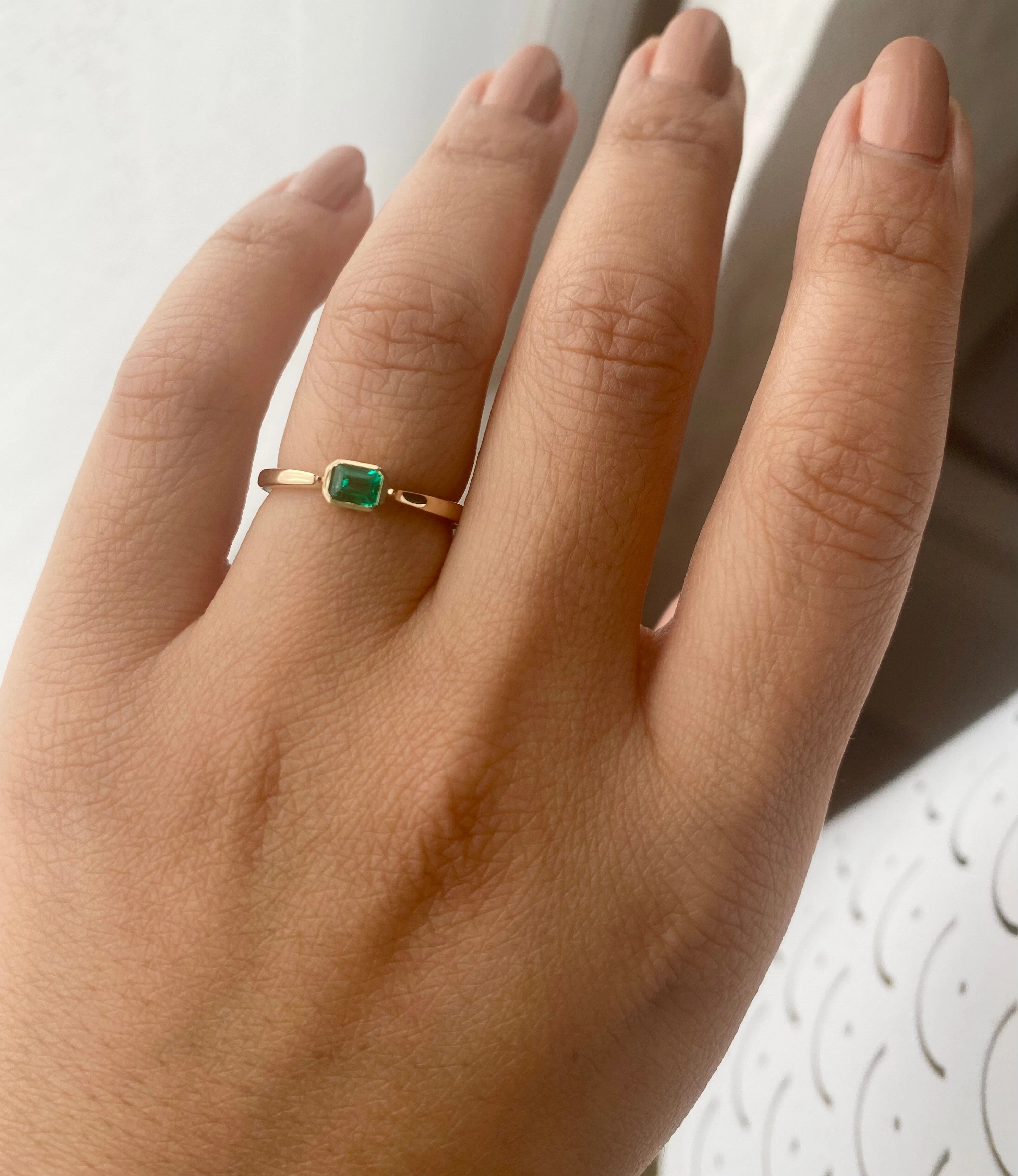 14k Gold Emerald Cut, Birthstone Ring