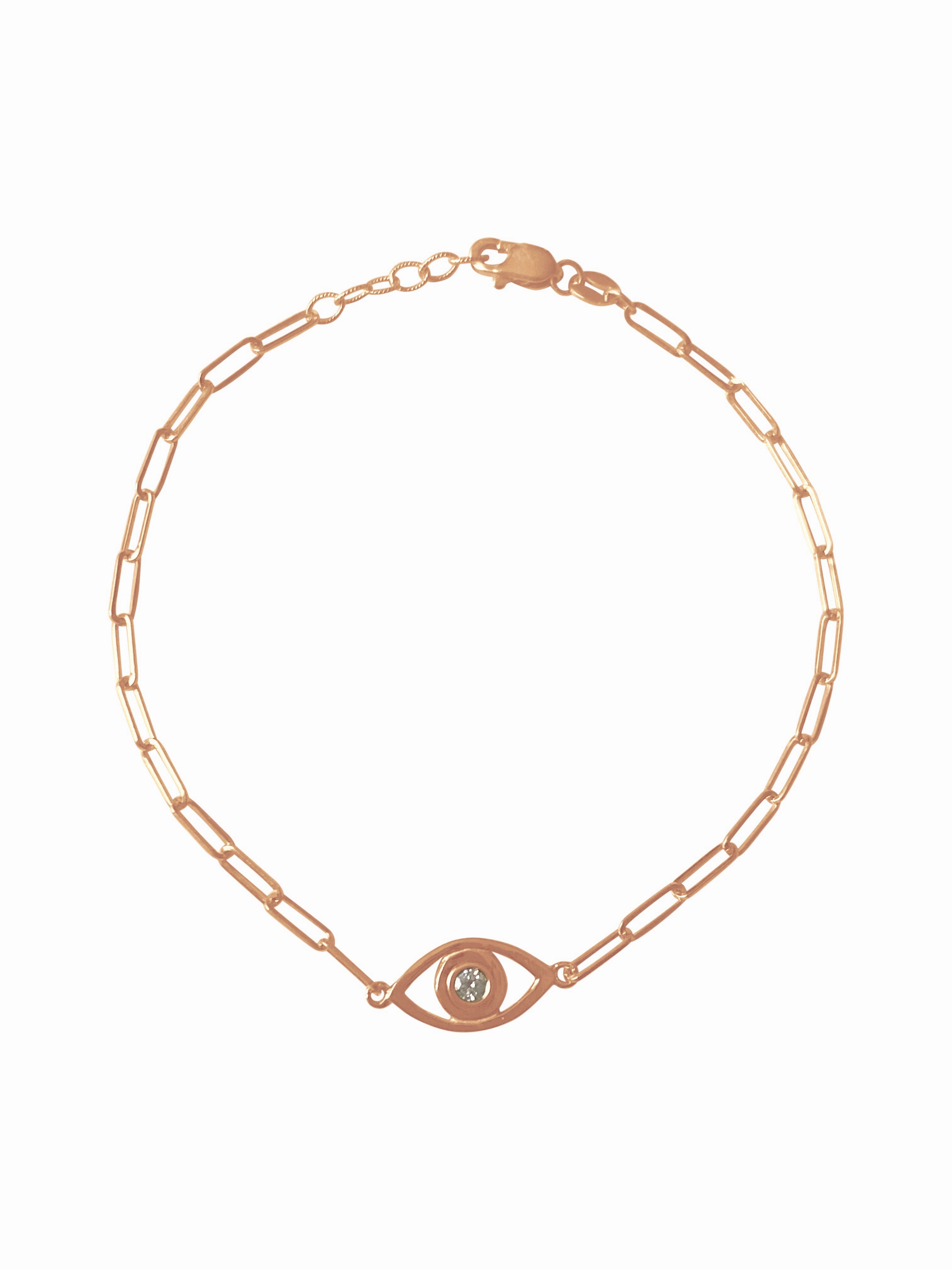 14k Gold Evil Eye Paper Clip Chain Diamond Bracelet