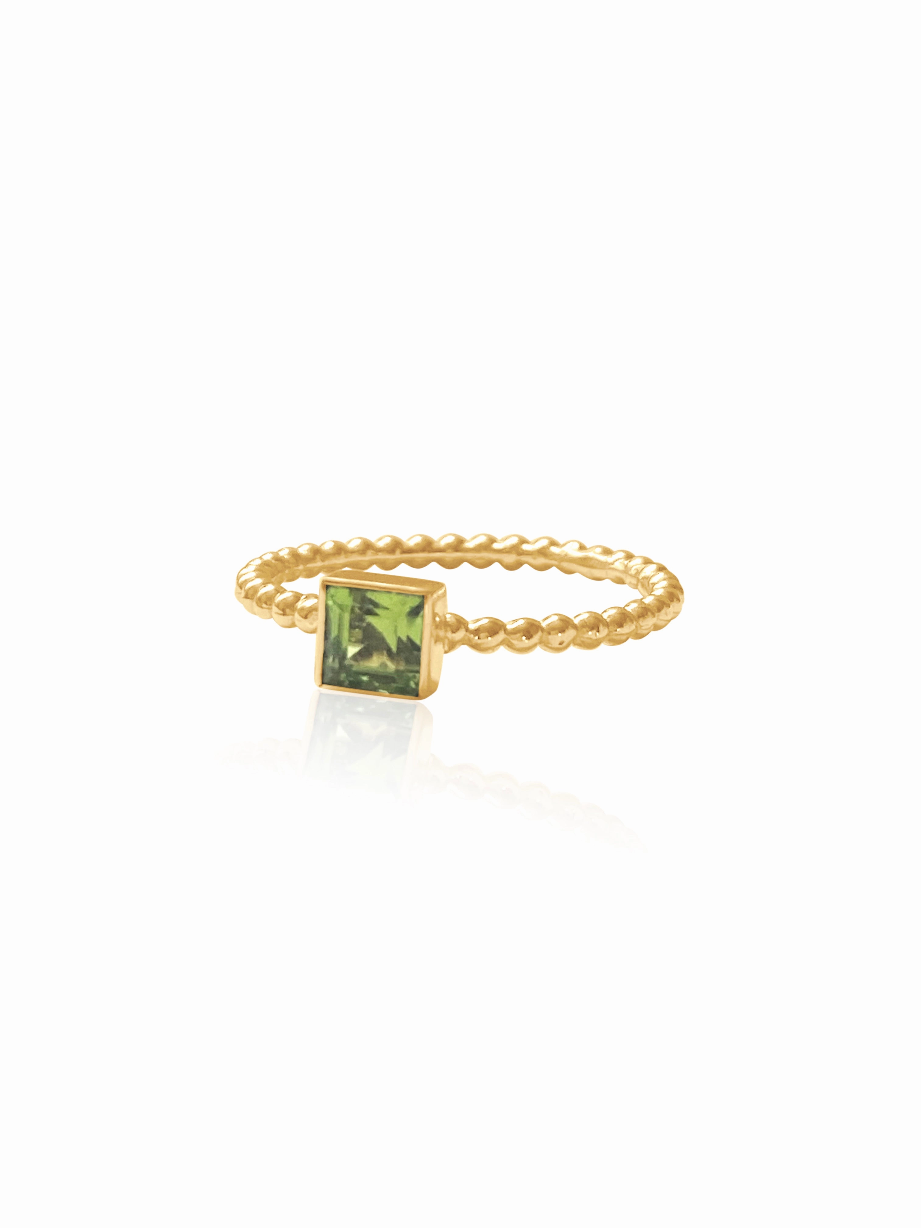 14k Gold Garnet/Peridot Square Bezel Ring