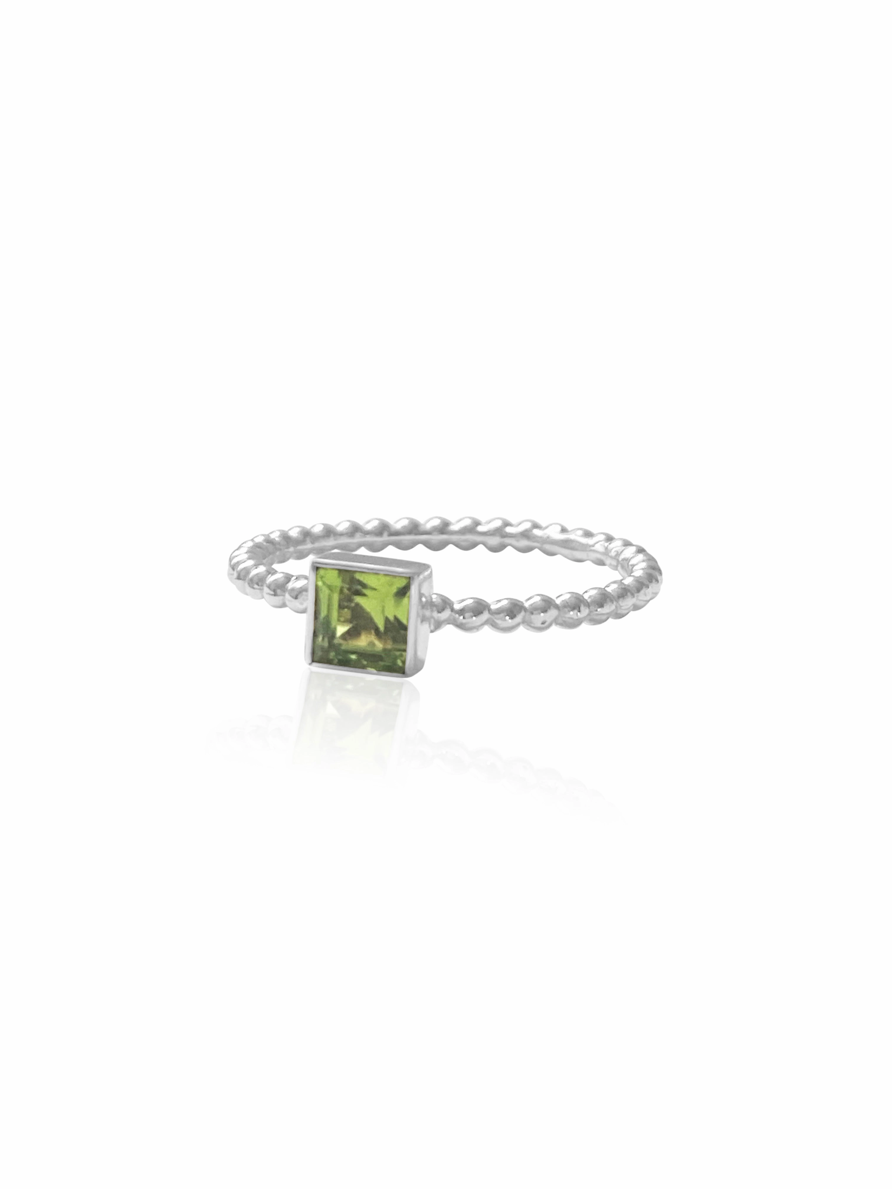 14k Gold Garnet/Peridot Square Bezel Ring
