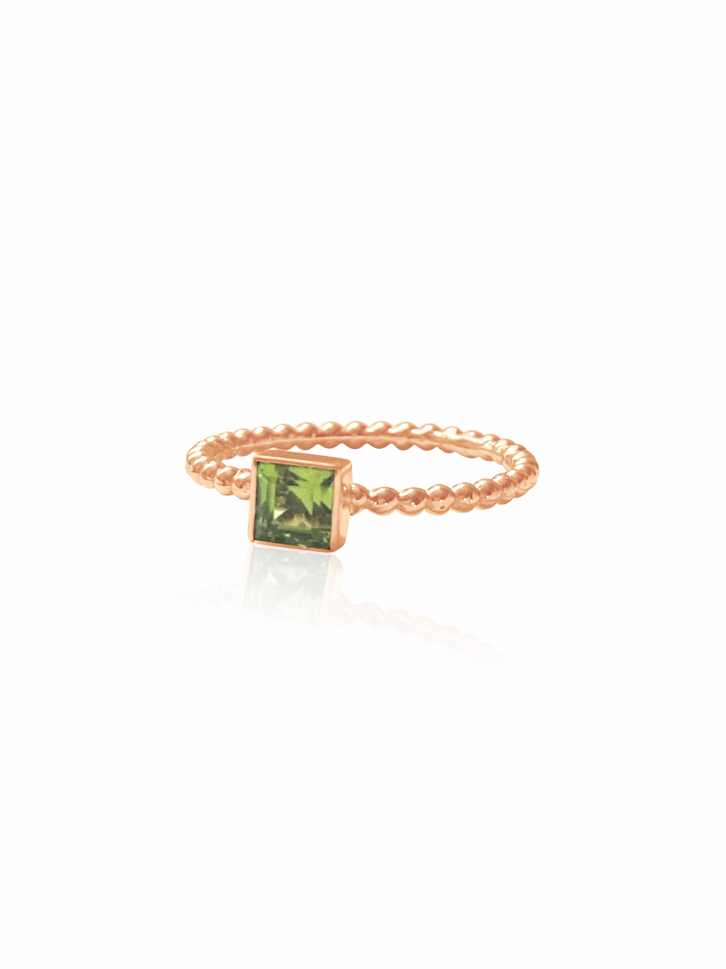 14k Gold Garnet/Peridot Square Bezel Ring