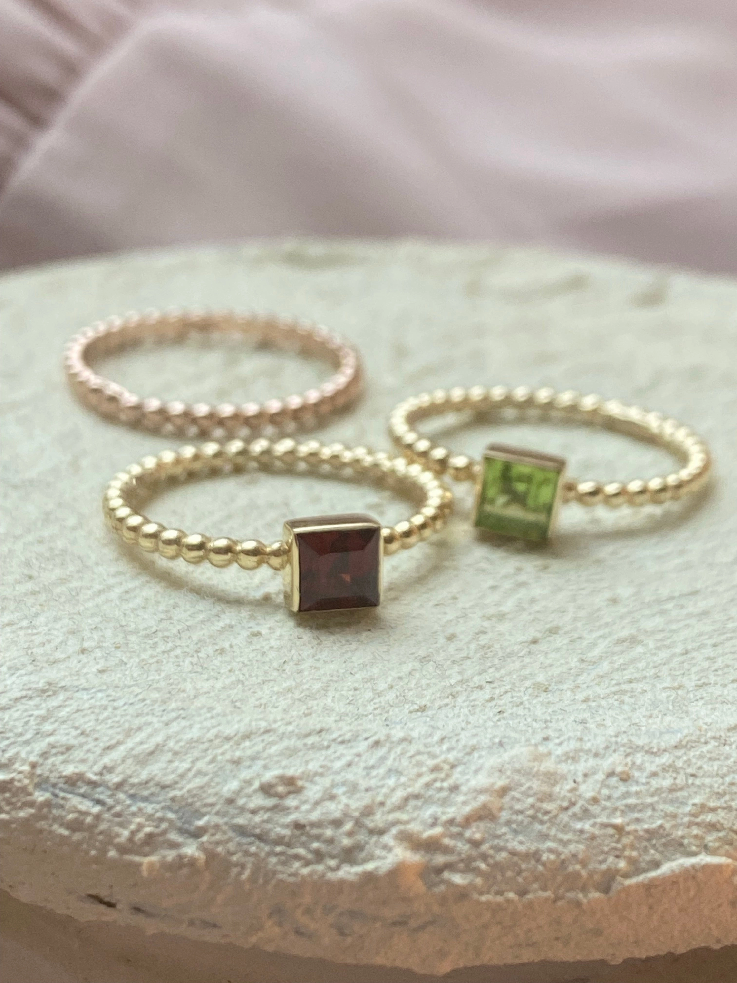 14k Gold Garnet/Peridot Square Bezel Ring
