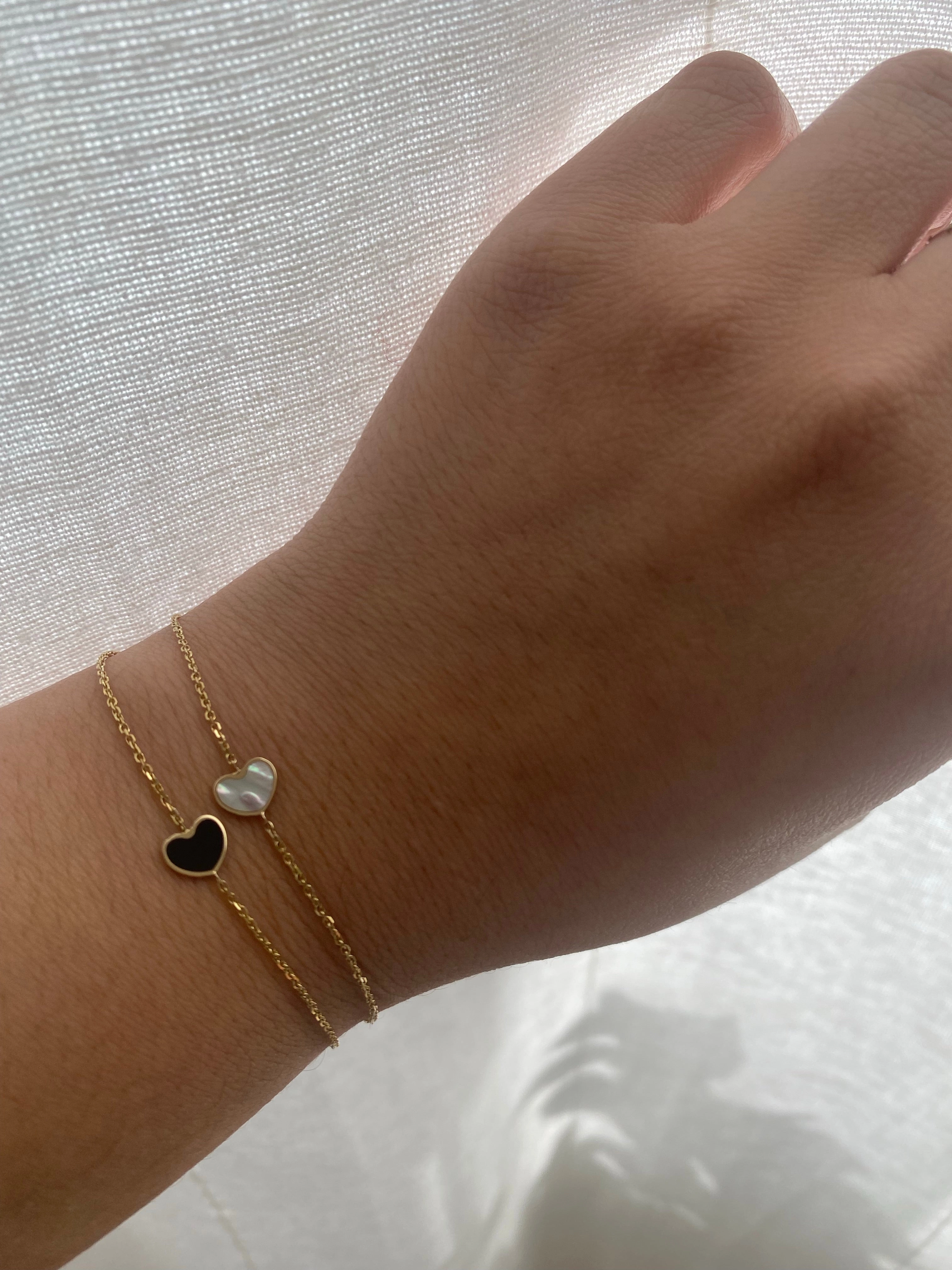 14K Gold Heart Onyx/ Mother of Pearl Bracelet