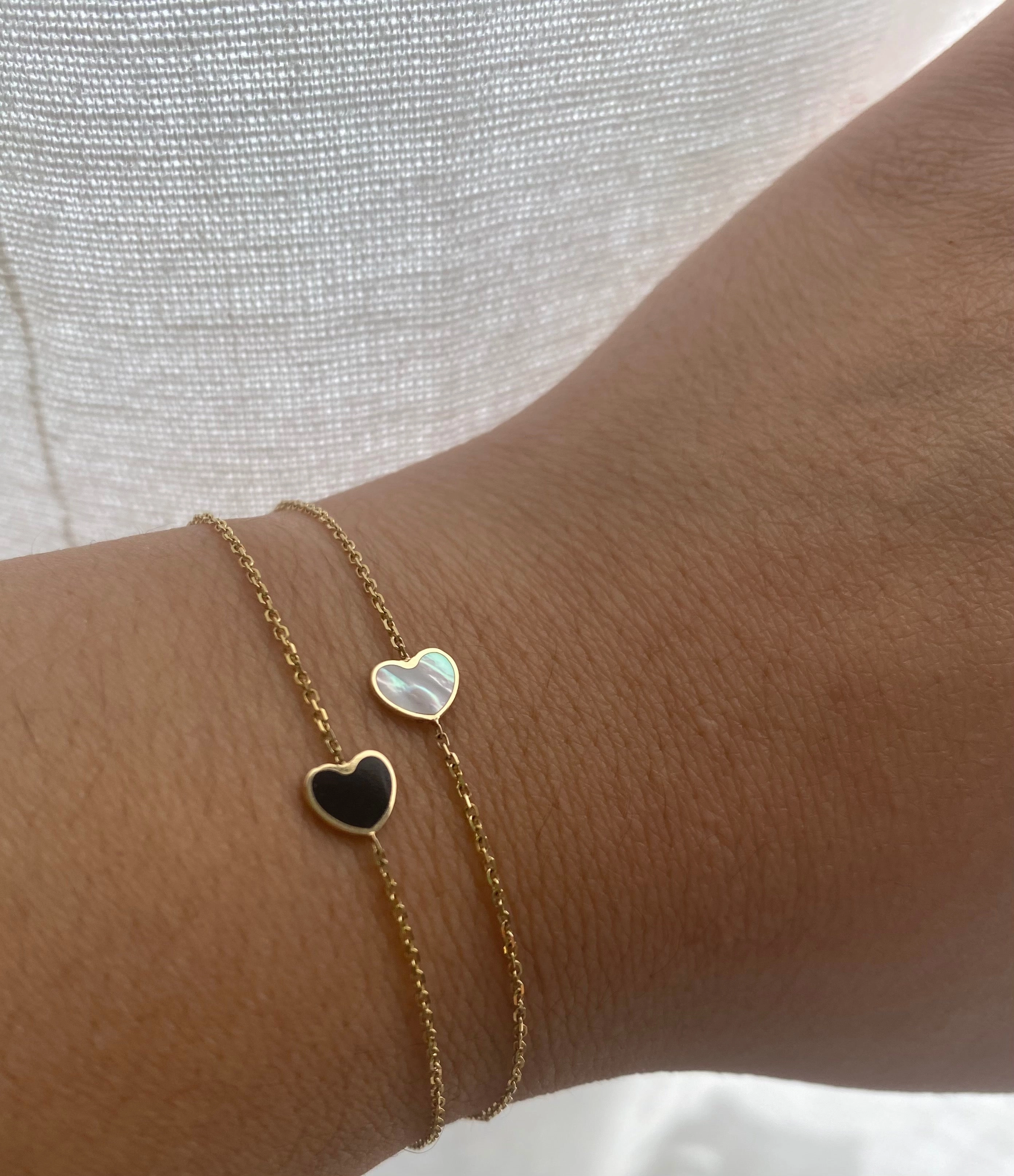 14K Gold Heart Onyx/ Mother of Pearl Bracelet