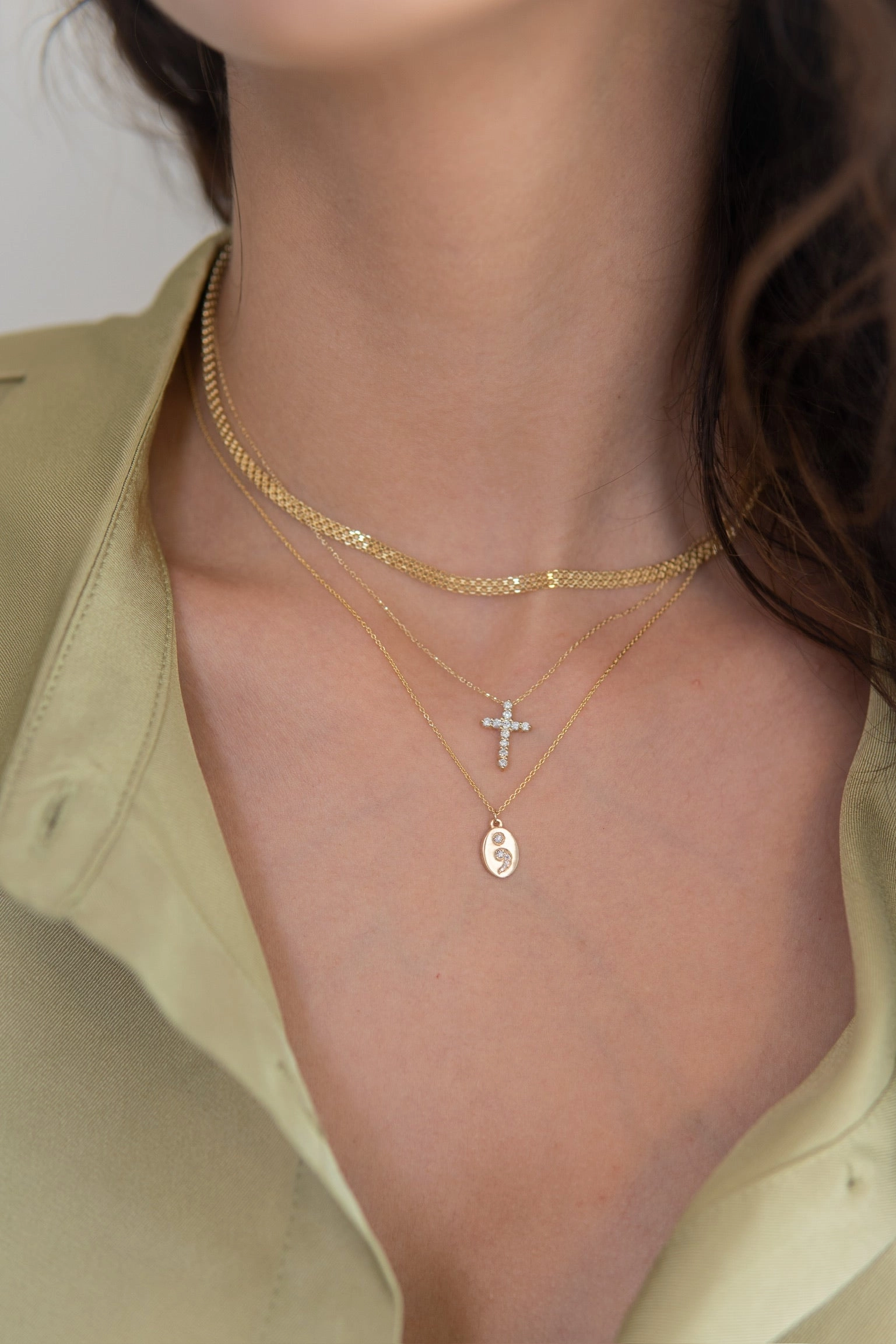 14K Gold Mesh Herringbone Necklace
