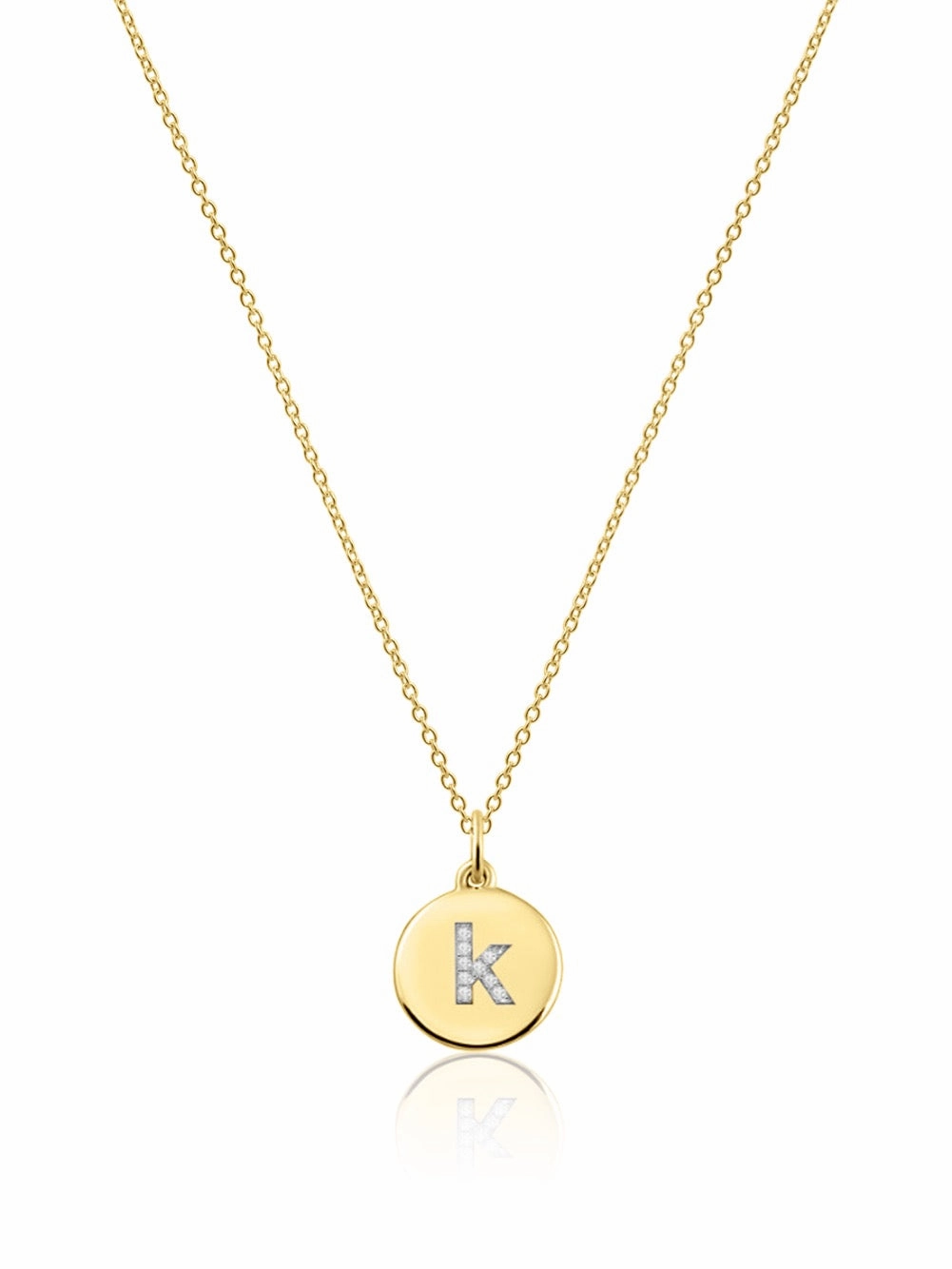 14K Gold Micro pave Diamond Initial Disc Necklace