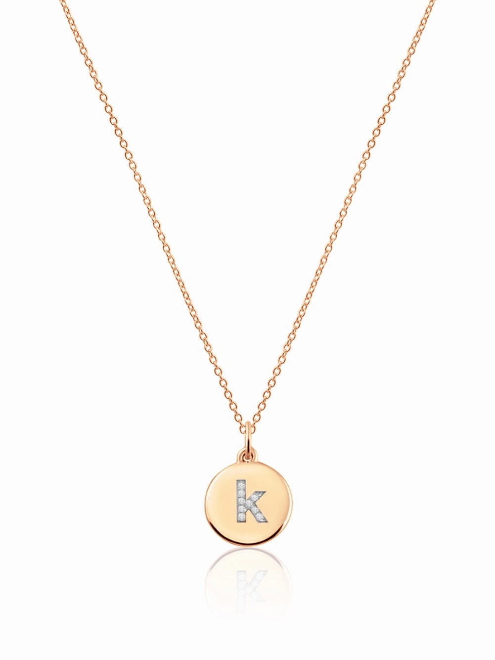 14K Gold Micro pave Diamond Initial Disc Necklace