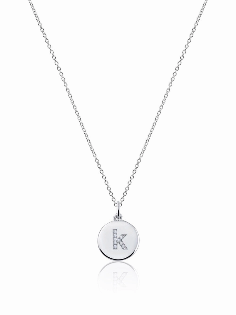 14K Gold Micro pave Diamond Initial Disc Necklace