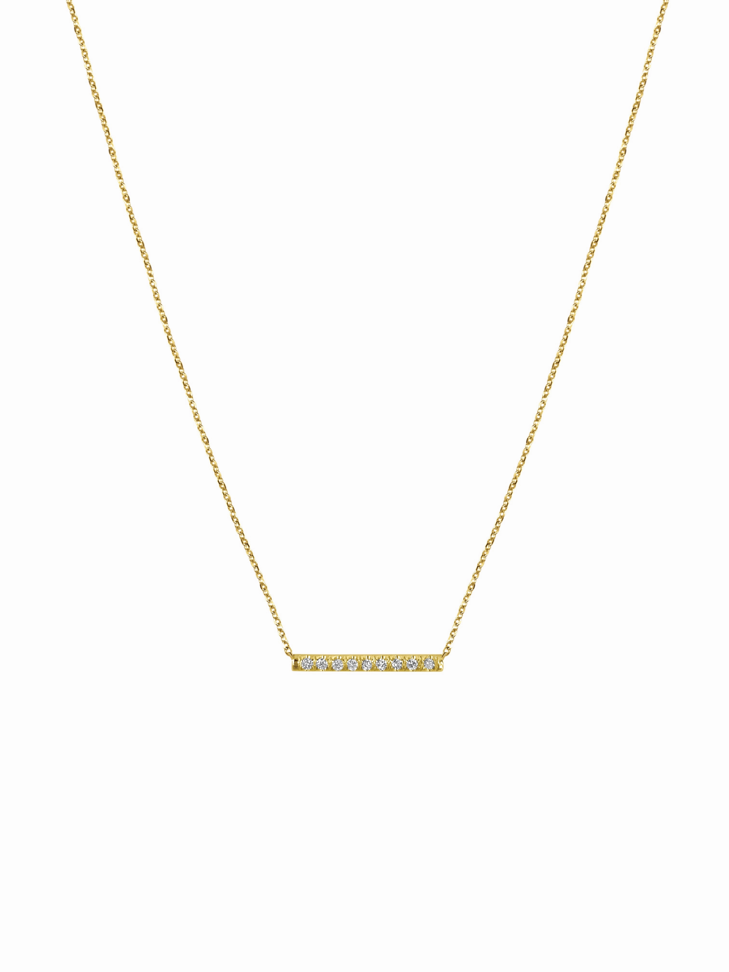 14K Gold Mini Micro pave Diamond Bar Necklace