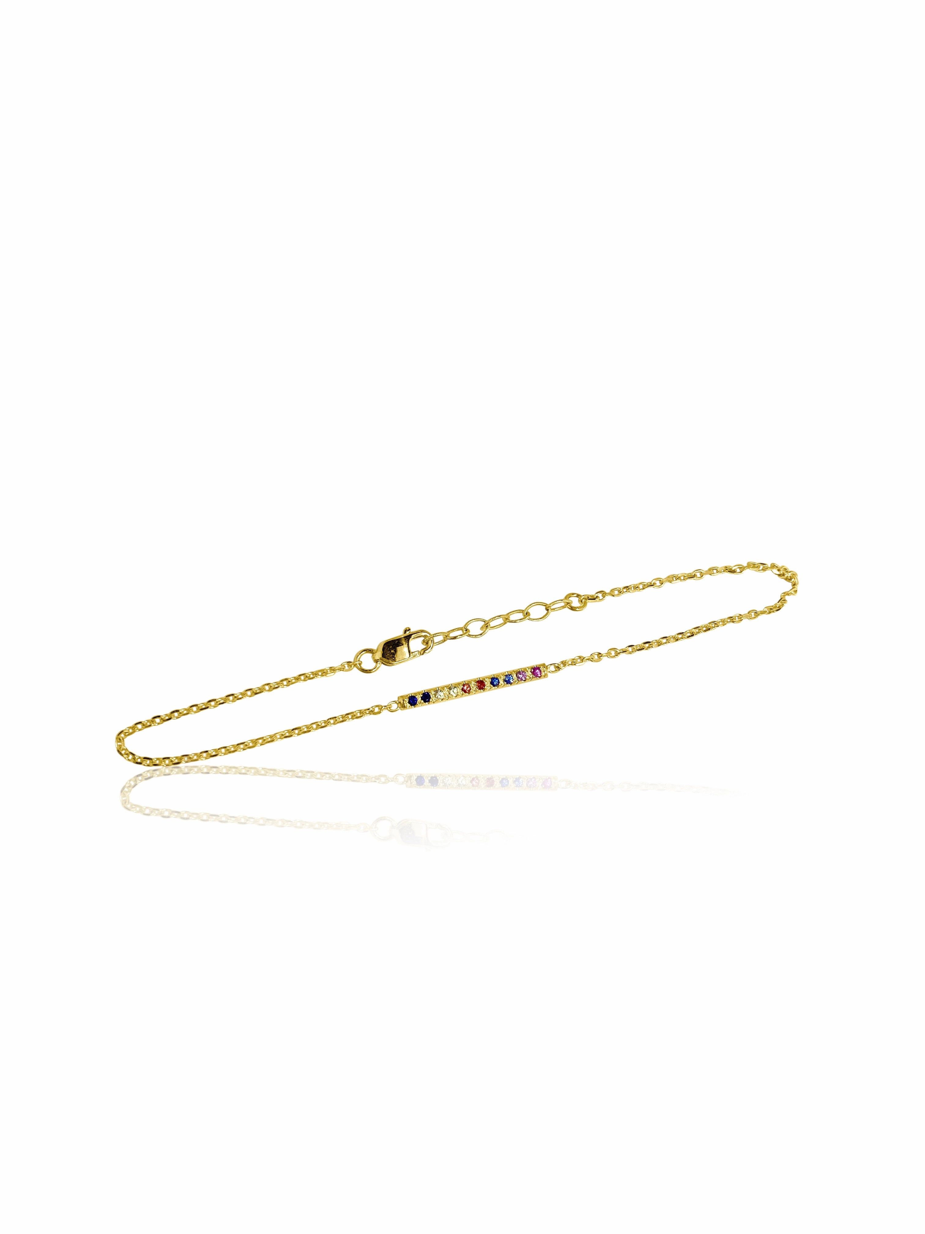 14K Gold Mini Micro pave Sapphire Bar Bracelet