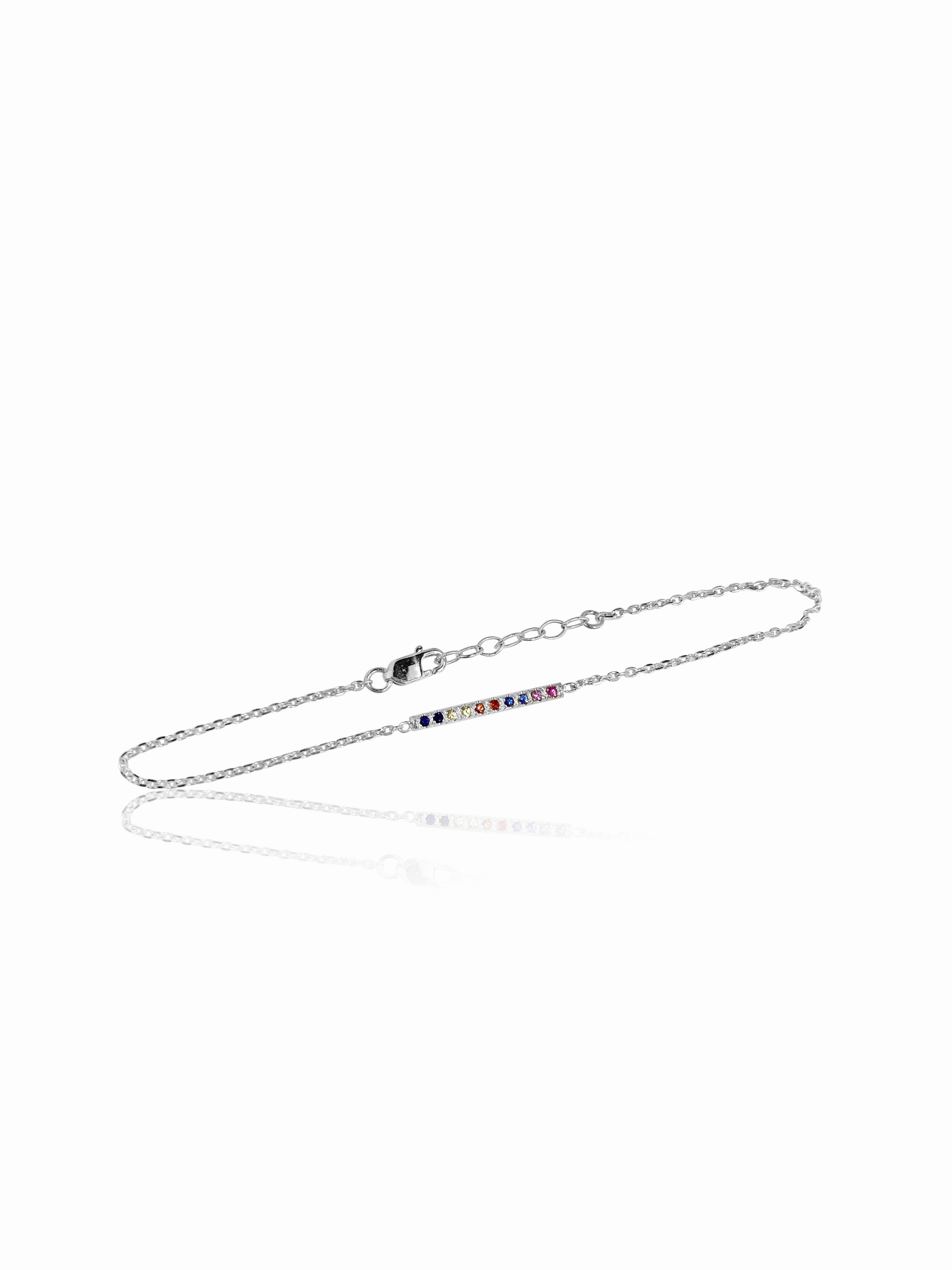 14K Gold Mini Micro pave Sapphire Bar Bracelet