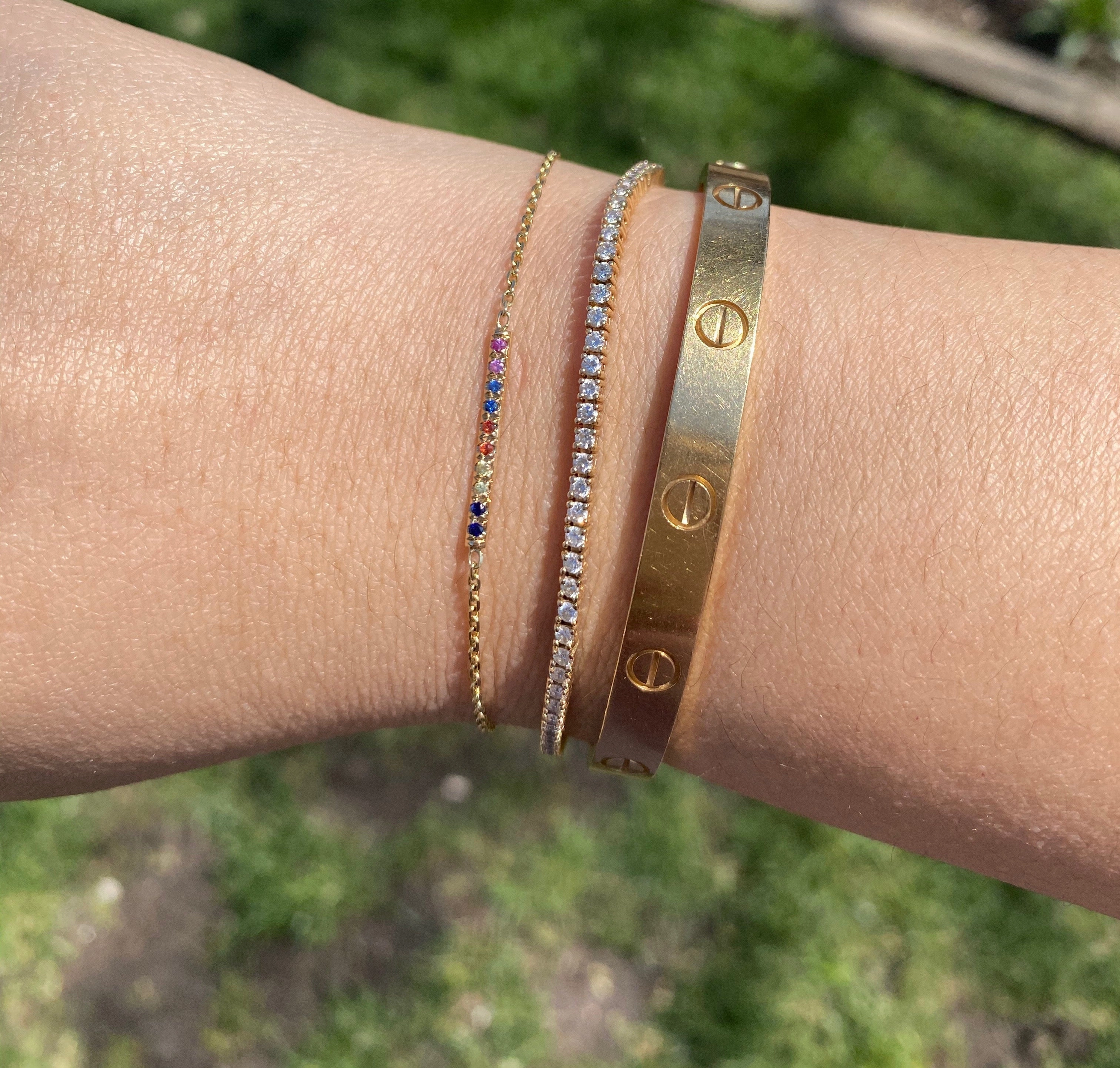 14K Gold Mini Micro pave Sapphire Bar Bracelet