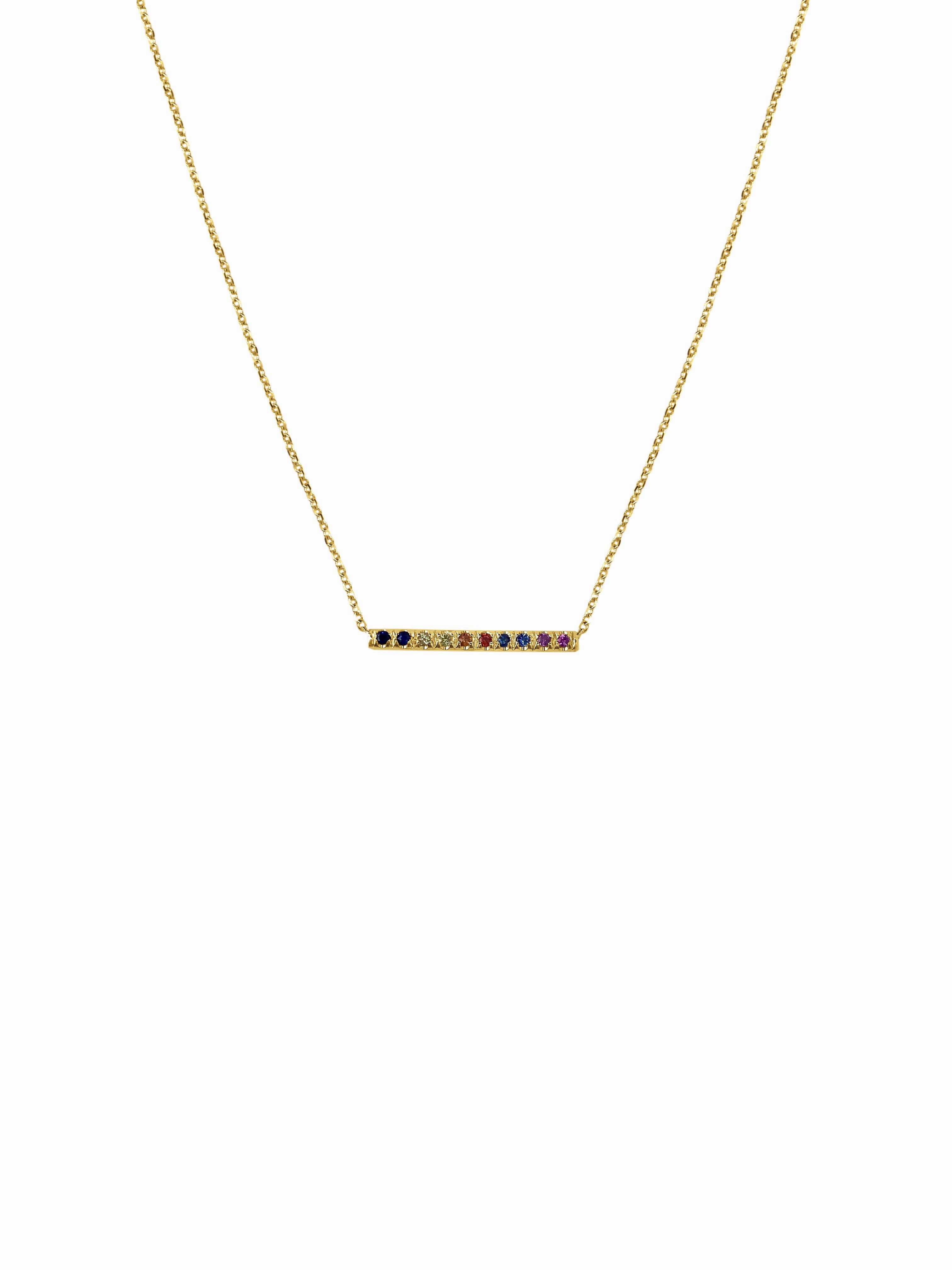 14K Gold Mini Micro pave Sapphire Bar Necklace