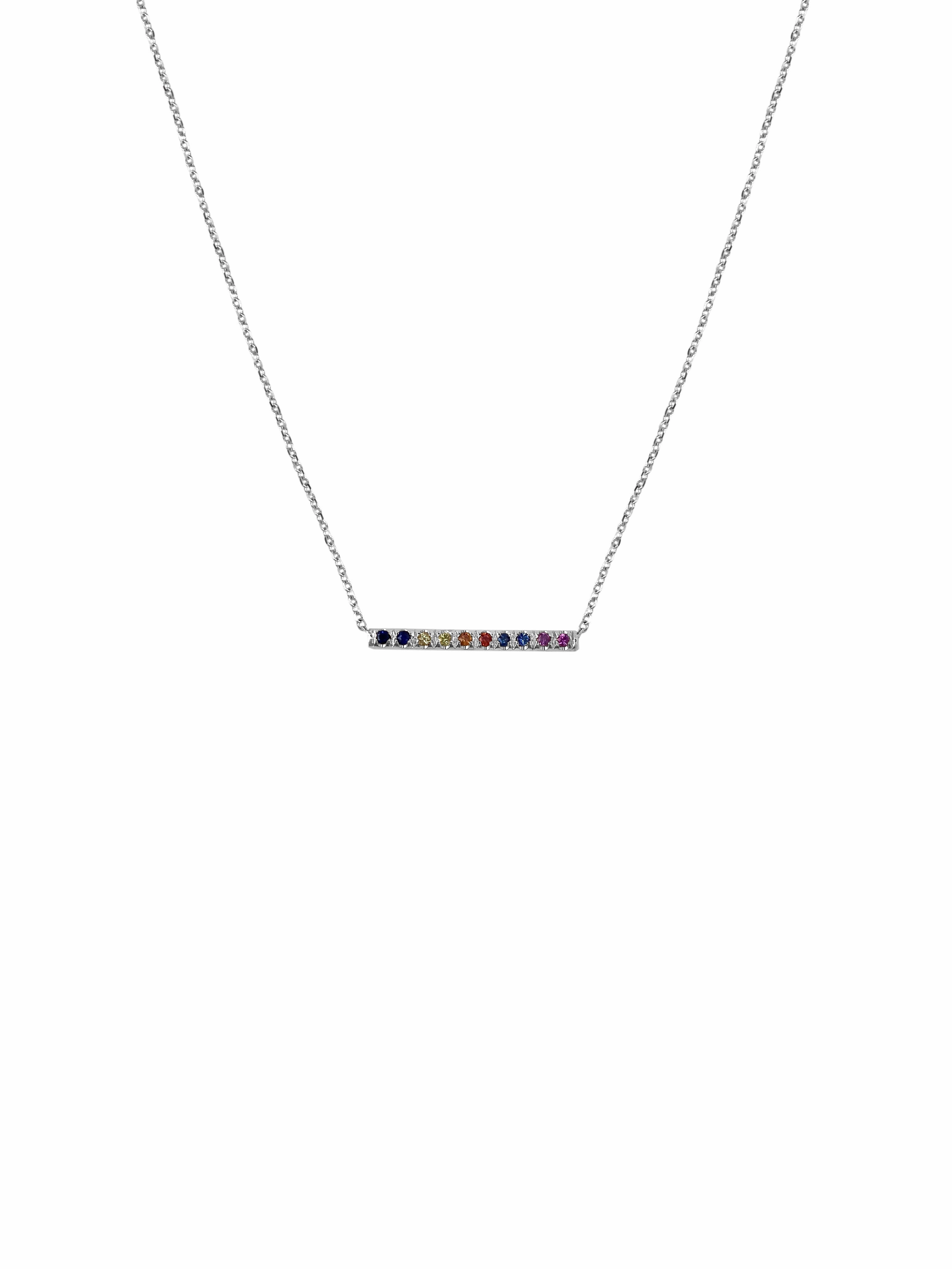 14K Gold Mini Micro pave Sapphire Bar Necklace