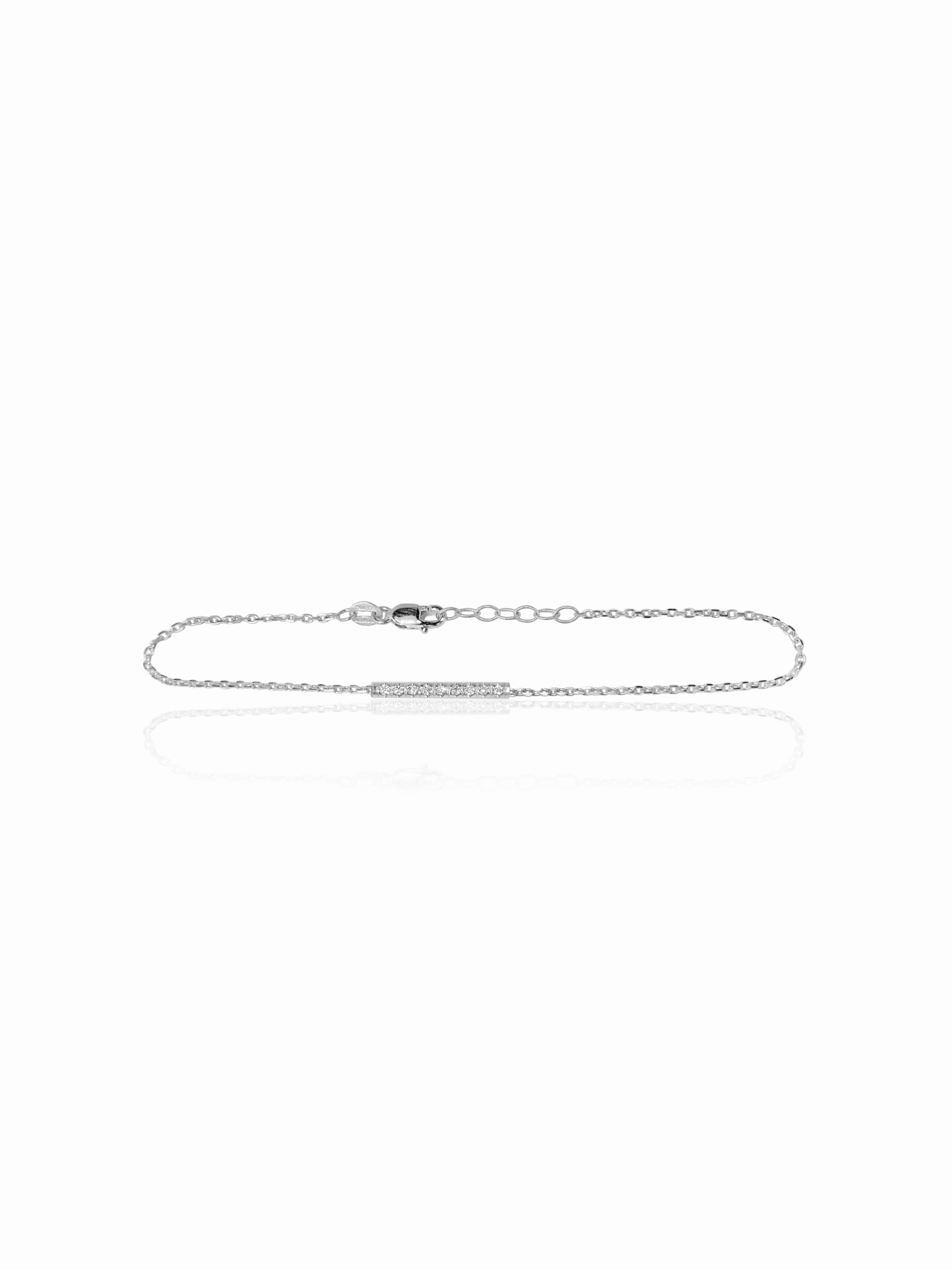 14K Gold Mini Micropave Diamond Bar Bracelet