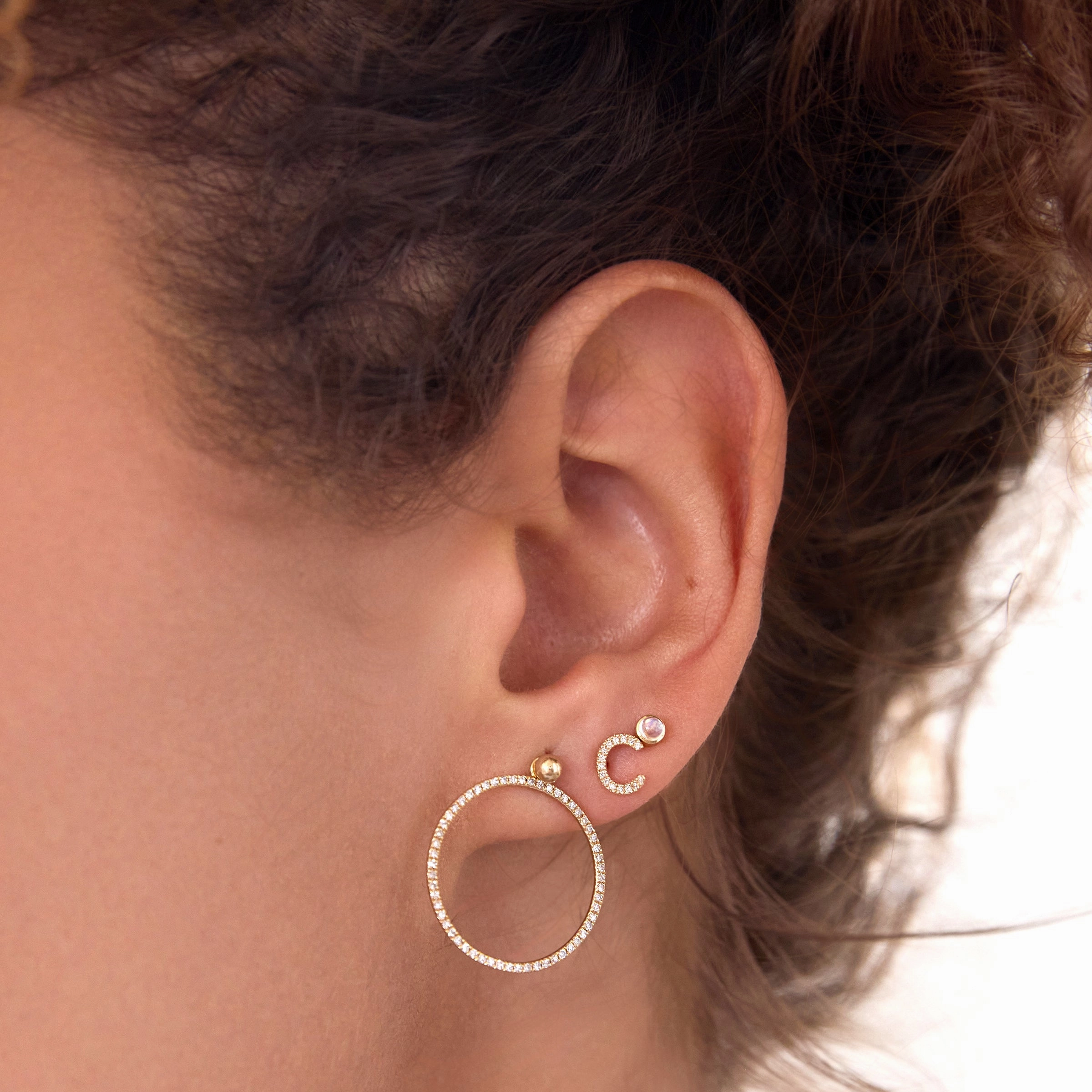 14K Gold Pav Letter Stud