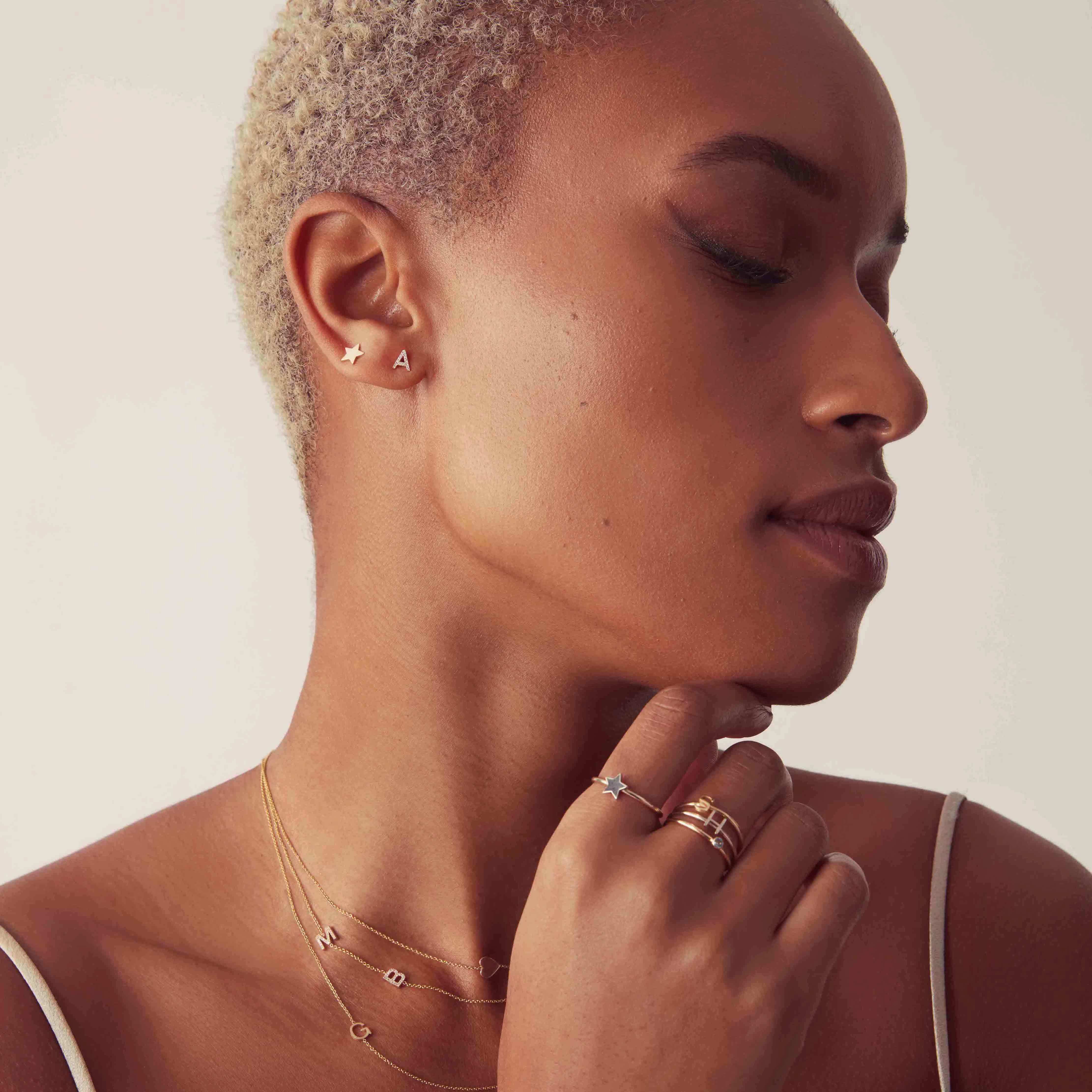 14K Gold Pav Letter Stud