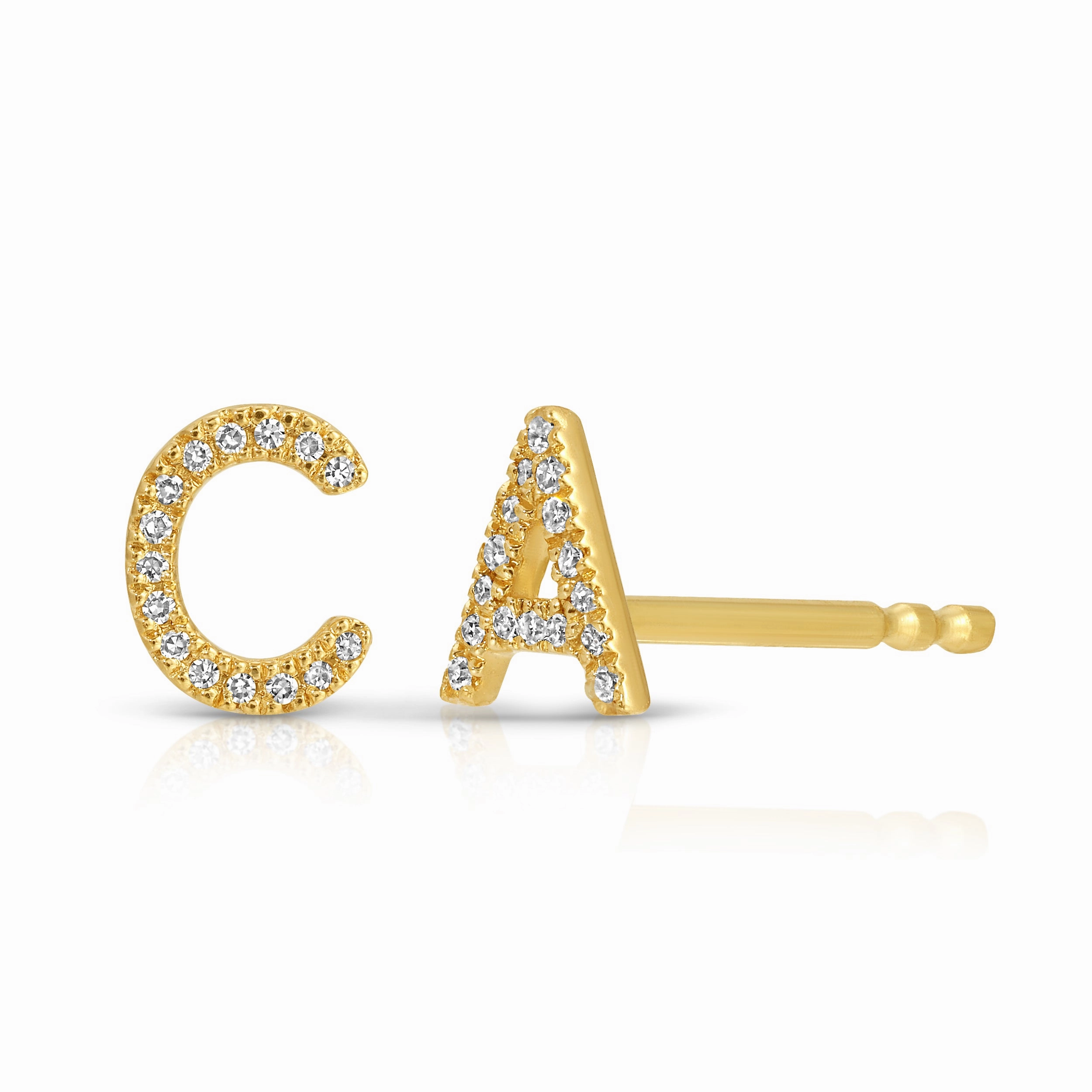 14K Gold Pav Letter Stud