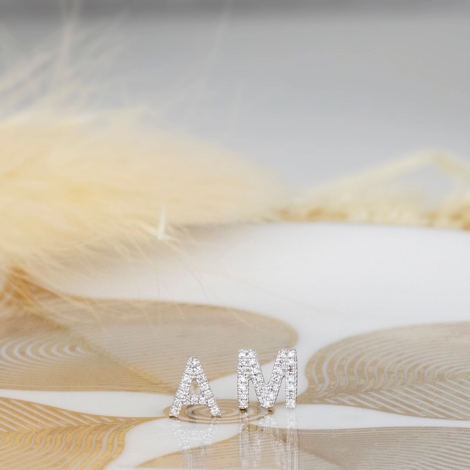 14K Gold Pav Letter Stud