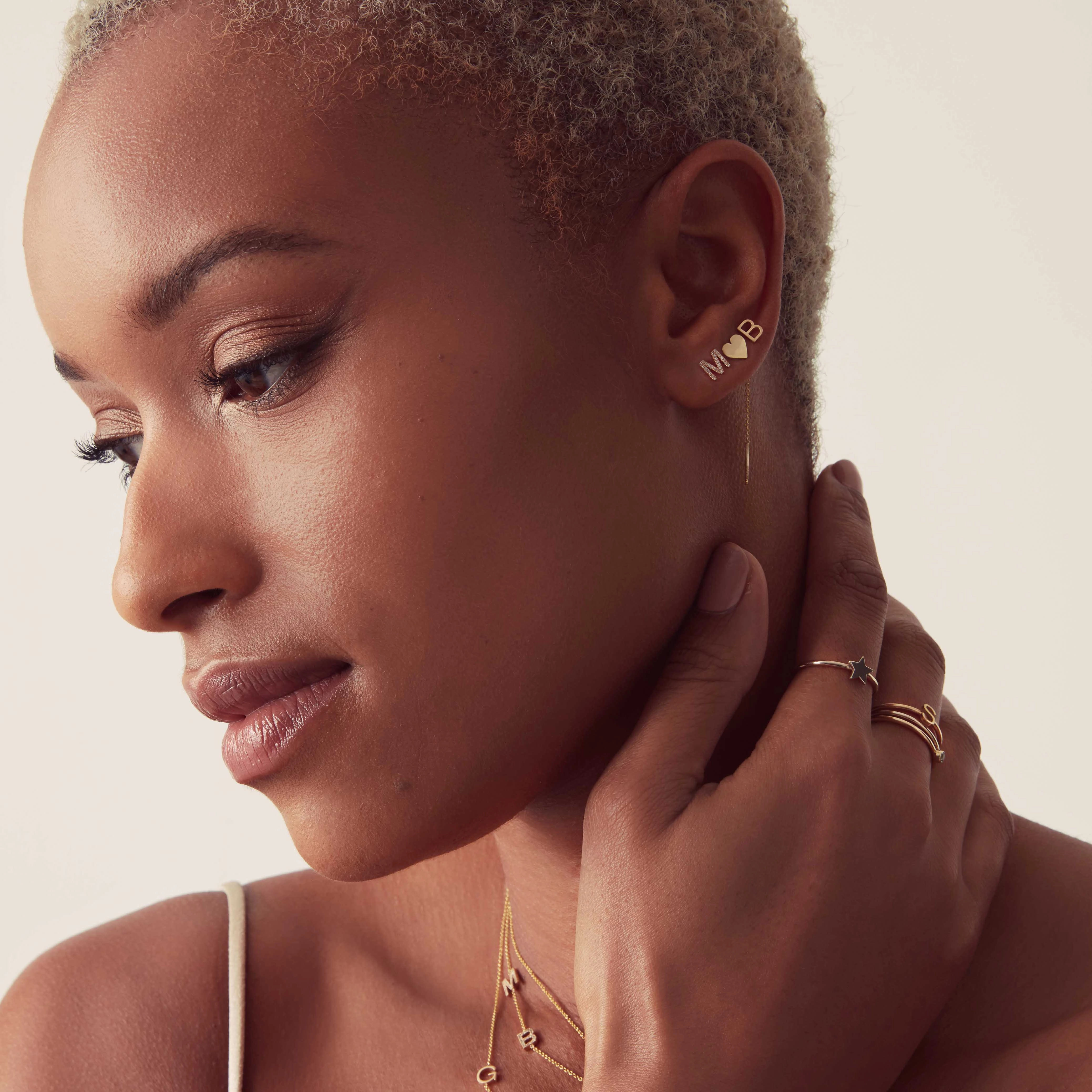 14K Gold Pav Letter Stud