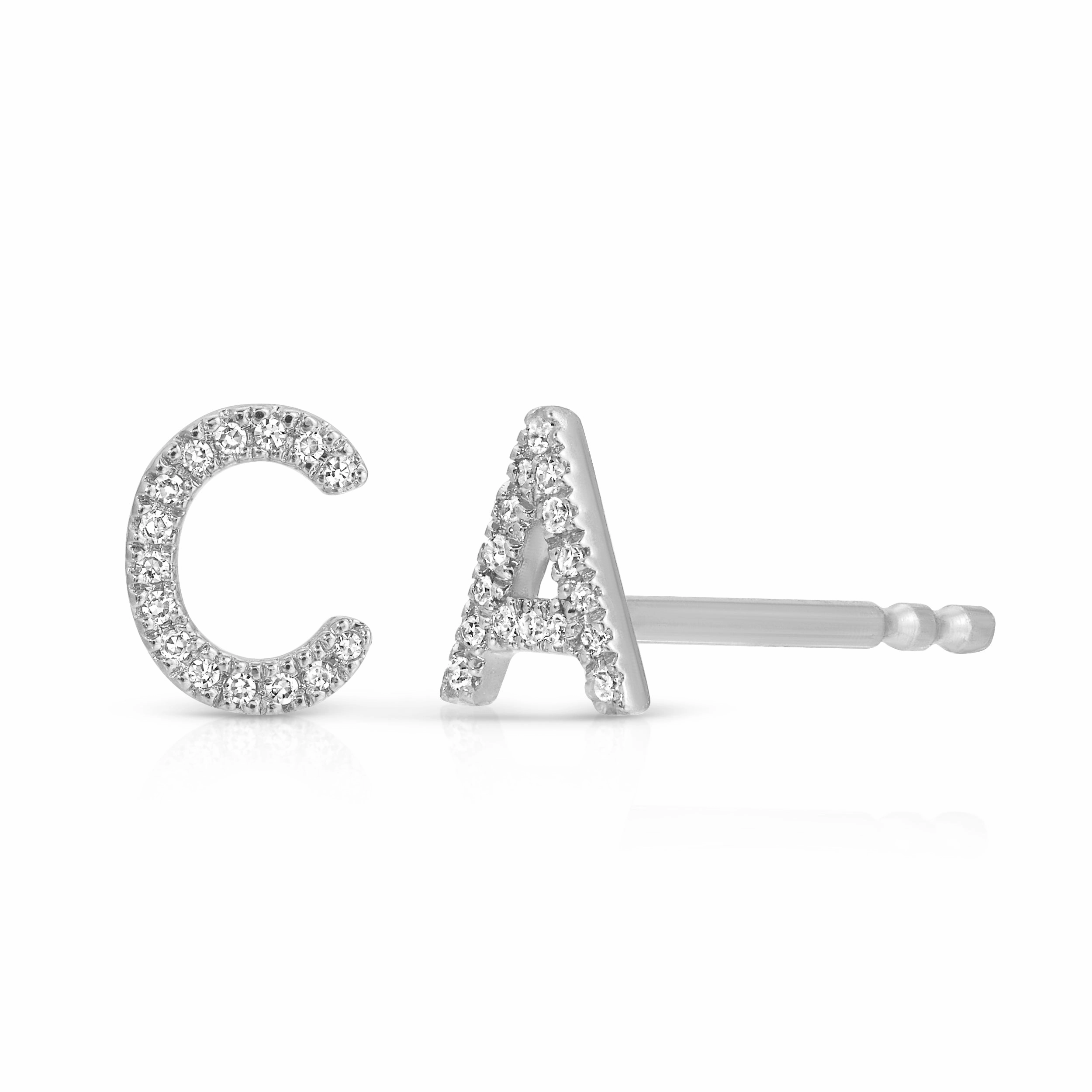 14K Gold Pav Letter Stud
