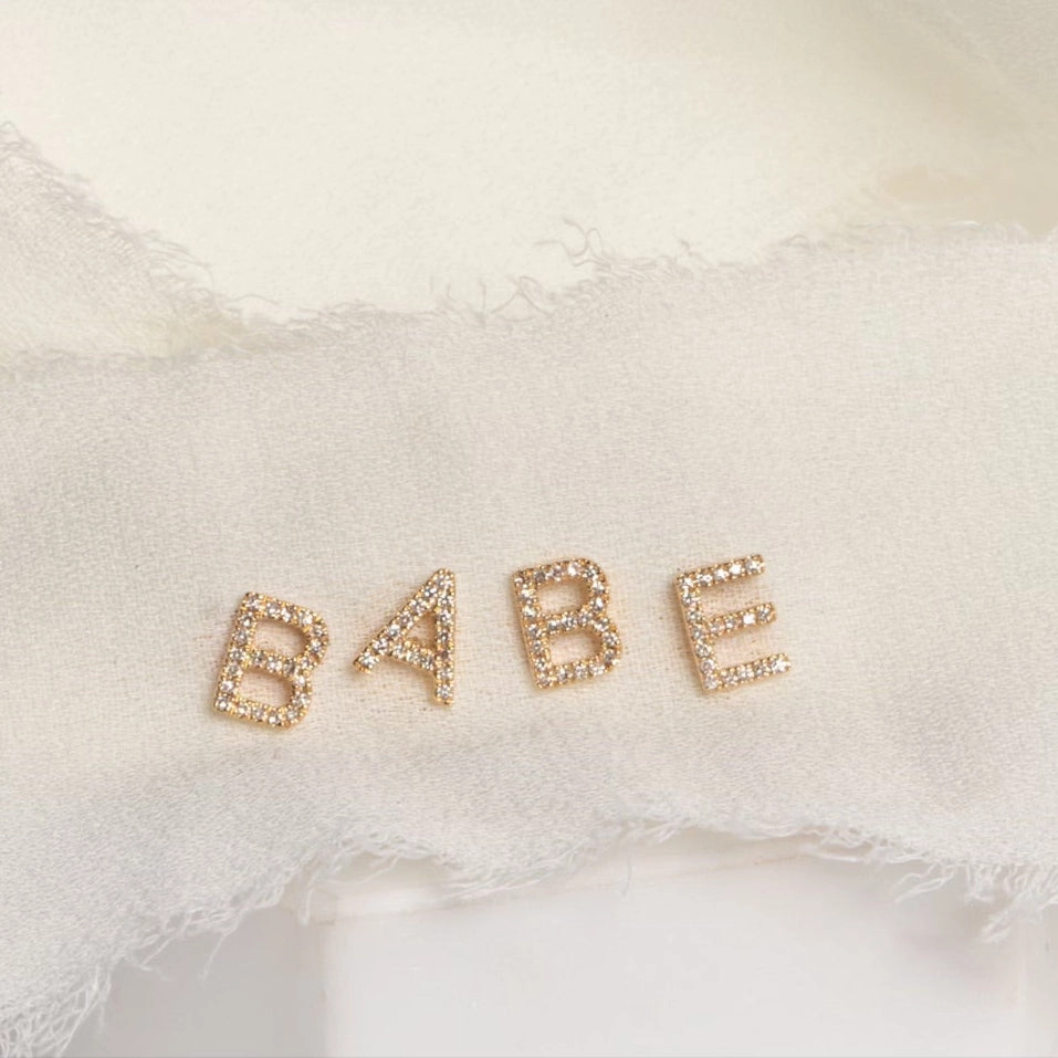 14K Gold Pav Letter Stud
