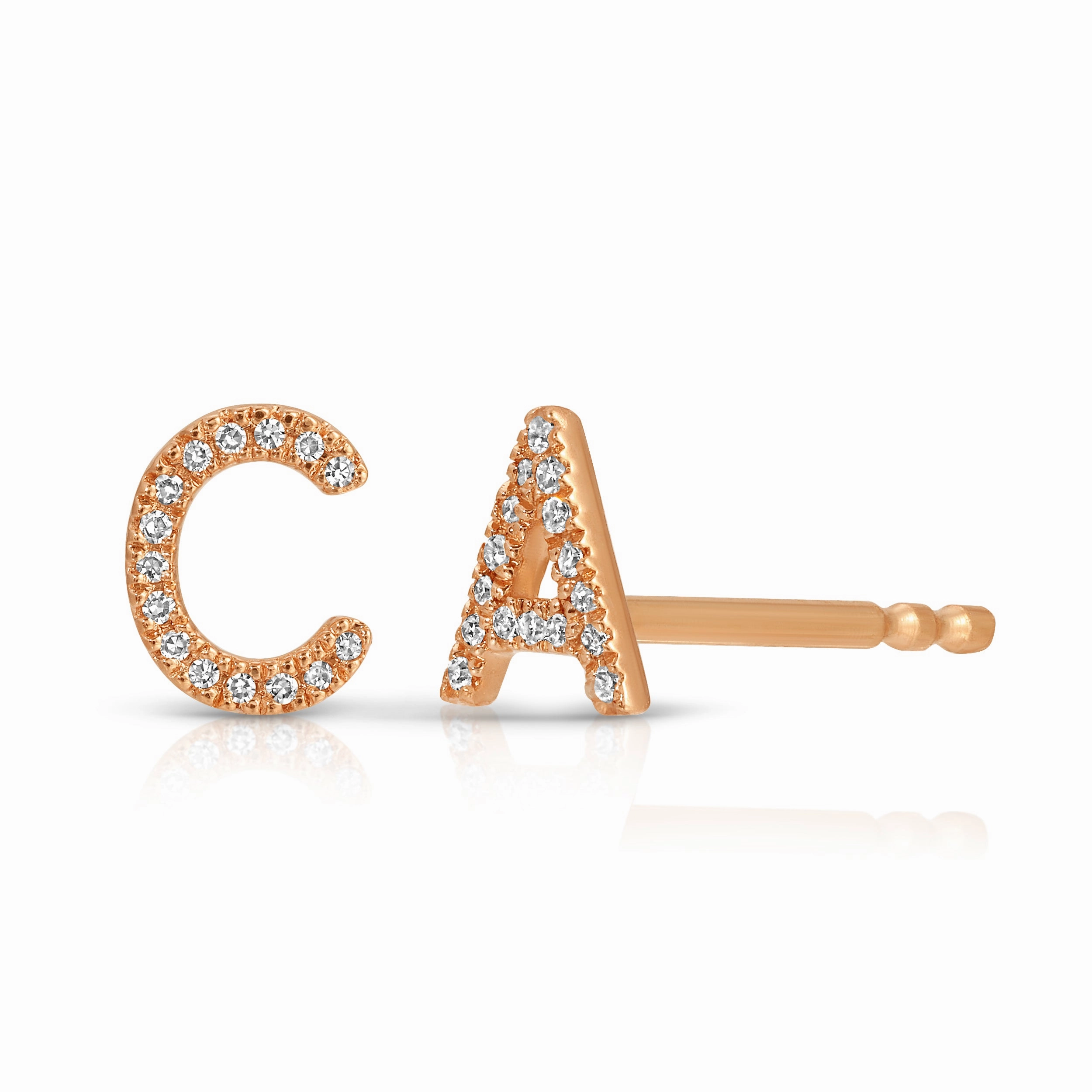 14K Gold Pav Letter Stud