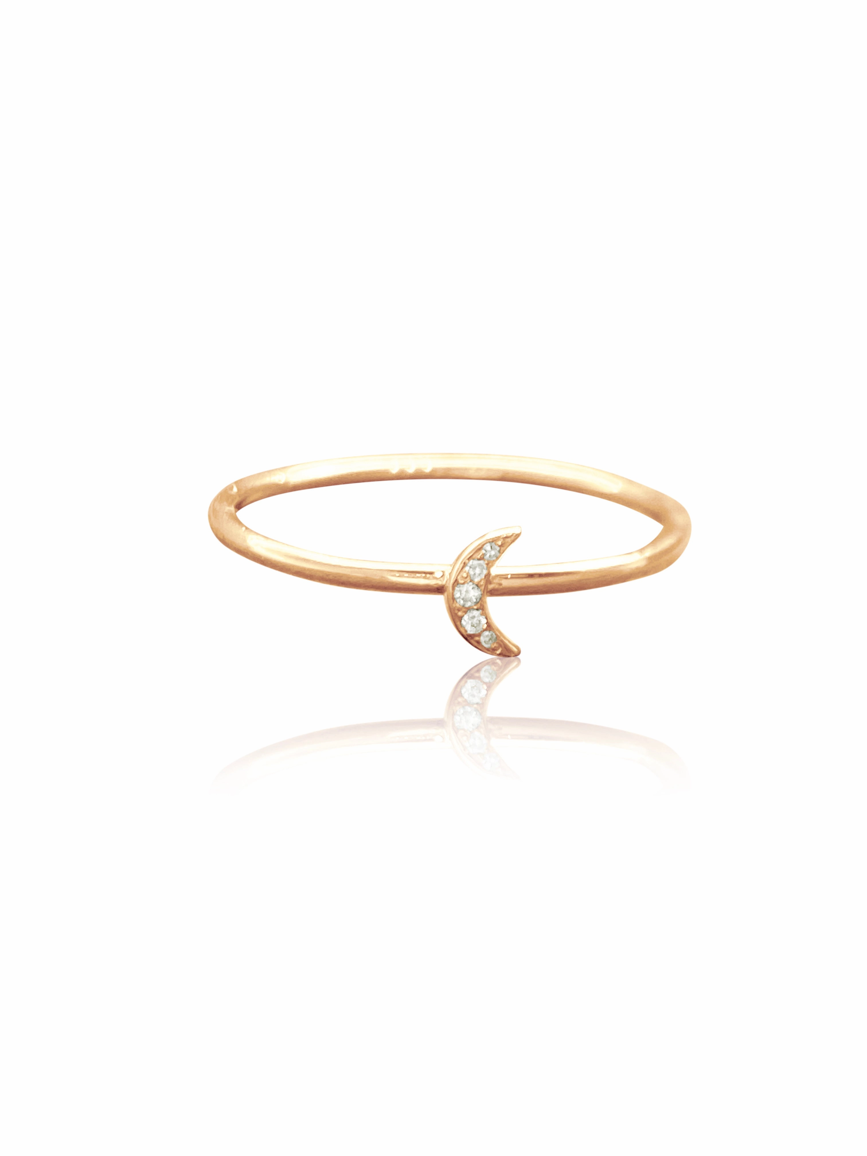 14K Gold Pave Diamonds Mini Moon Stackable Ring