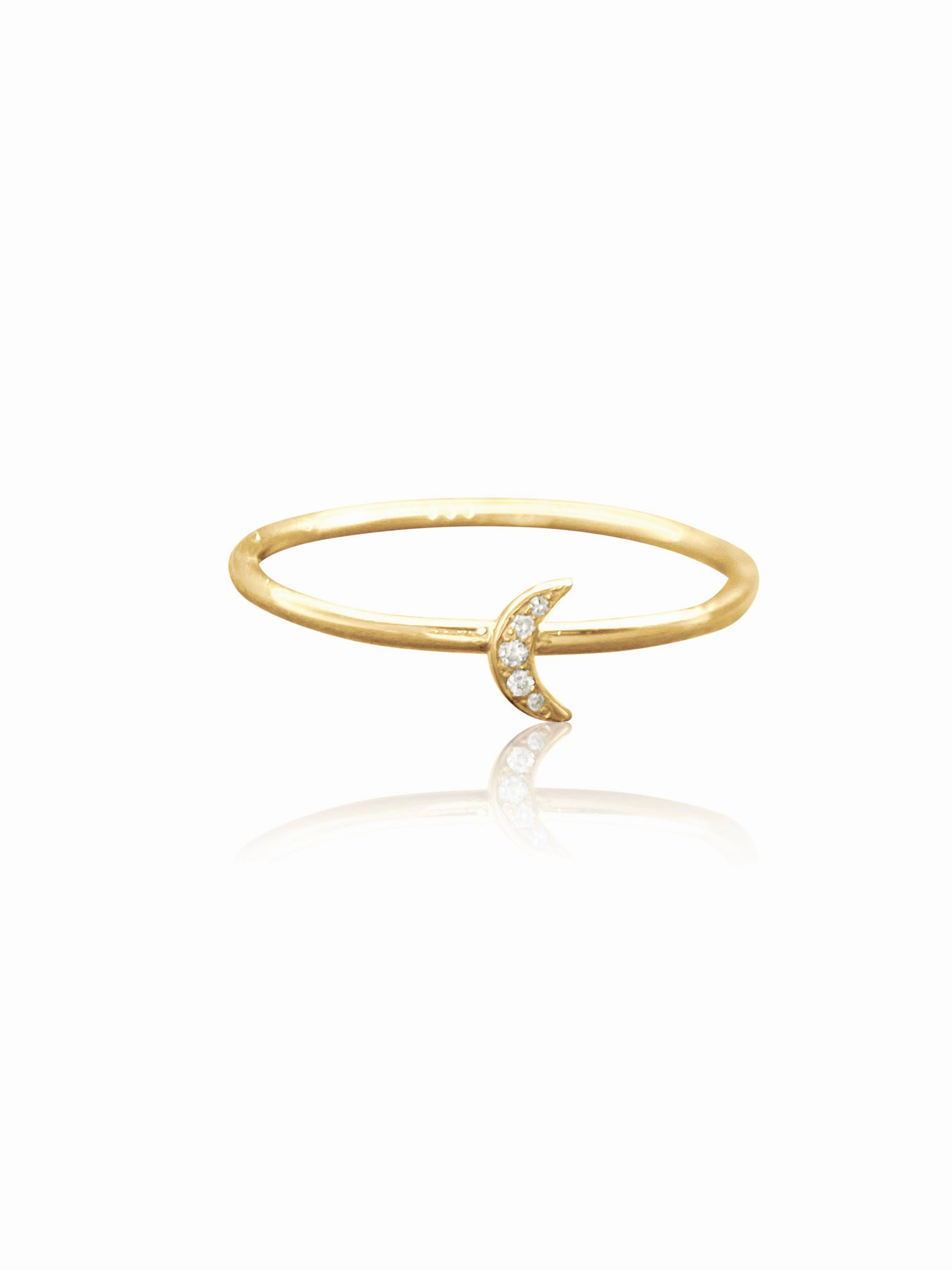 14K Gold Pave Diamonds Mini Moon Stackable Ring