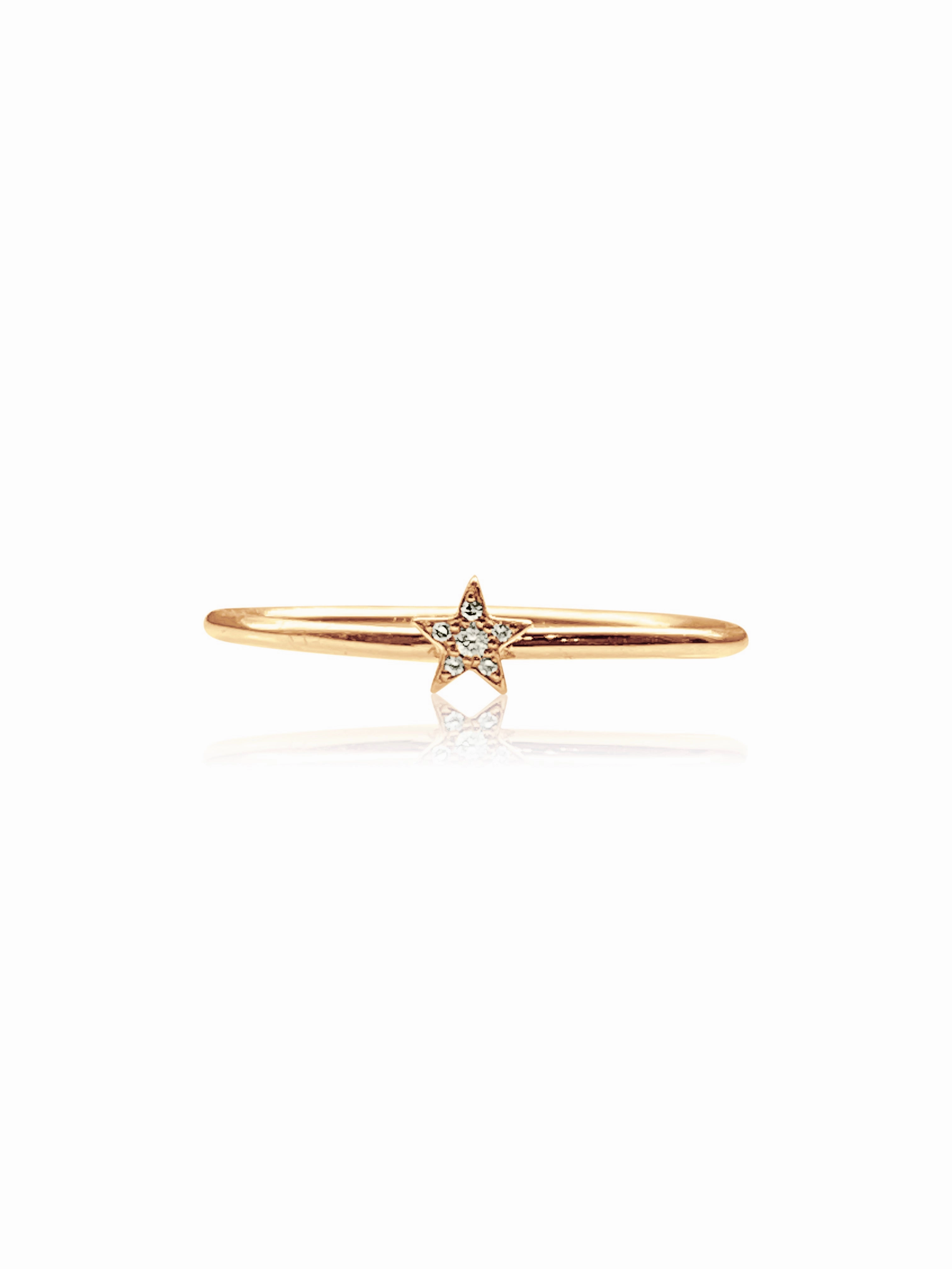 14K Gold Pave Diamonds Mini Star Stackable Ring