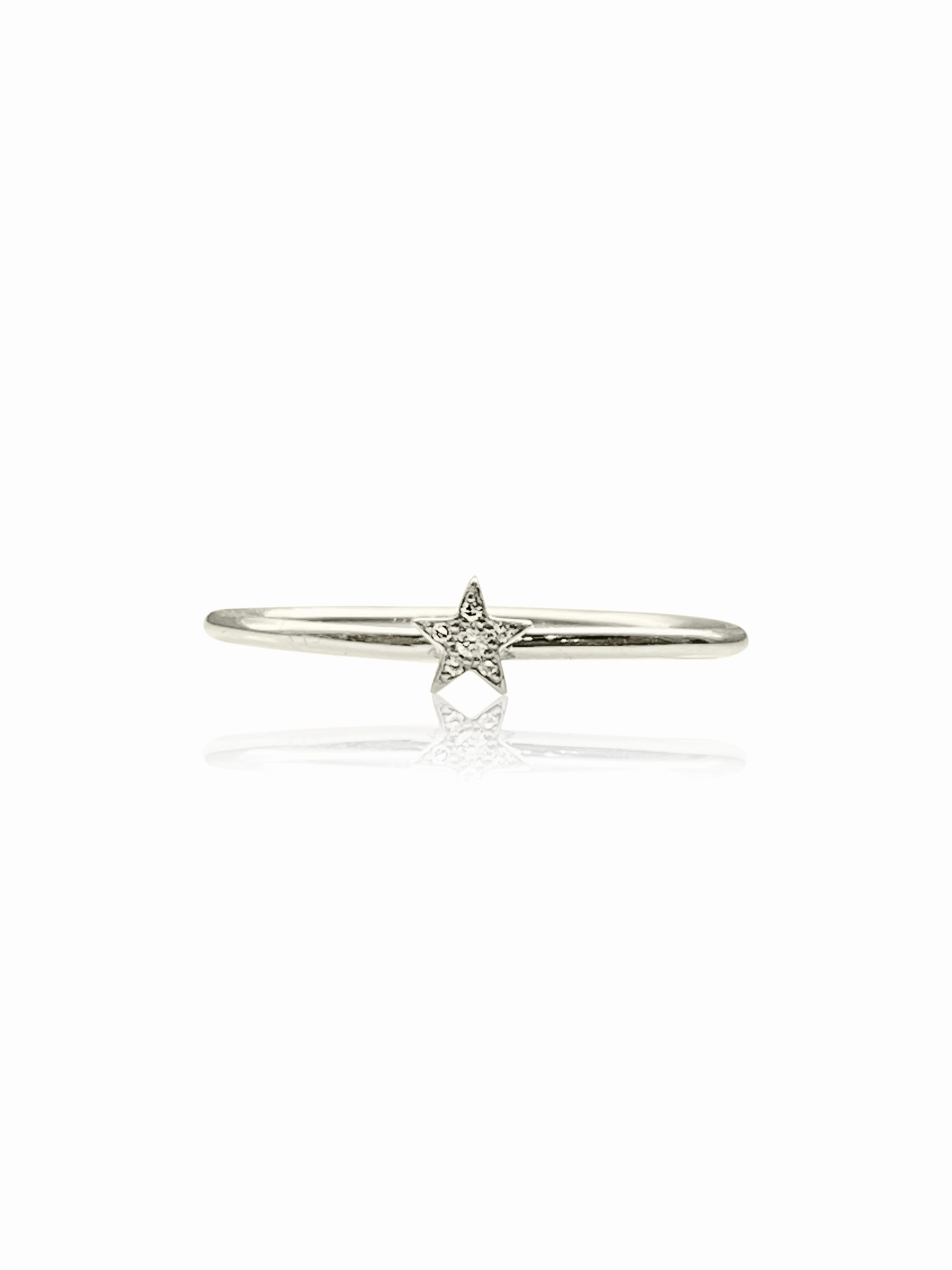 14K Gold Pave Diamonds Mini Star Stackable Ring