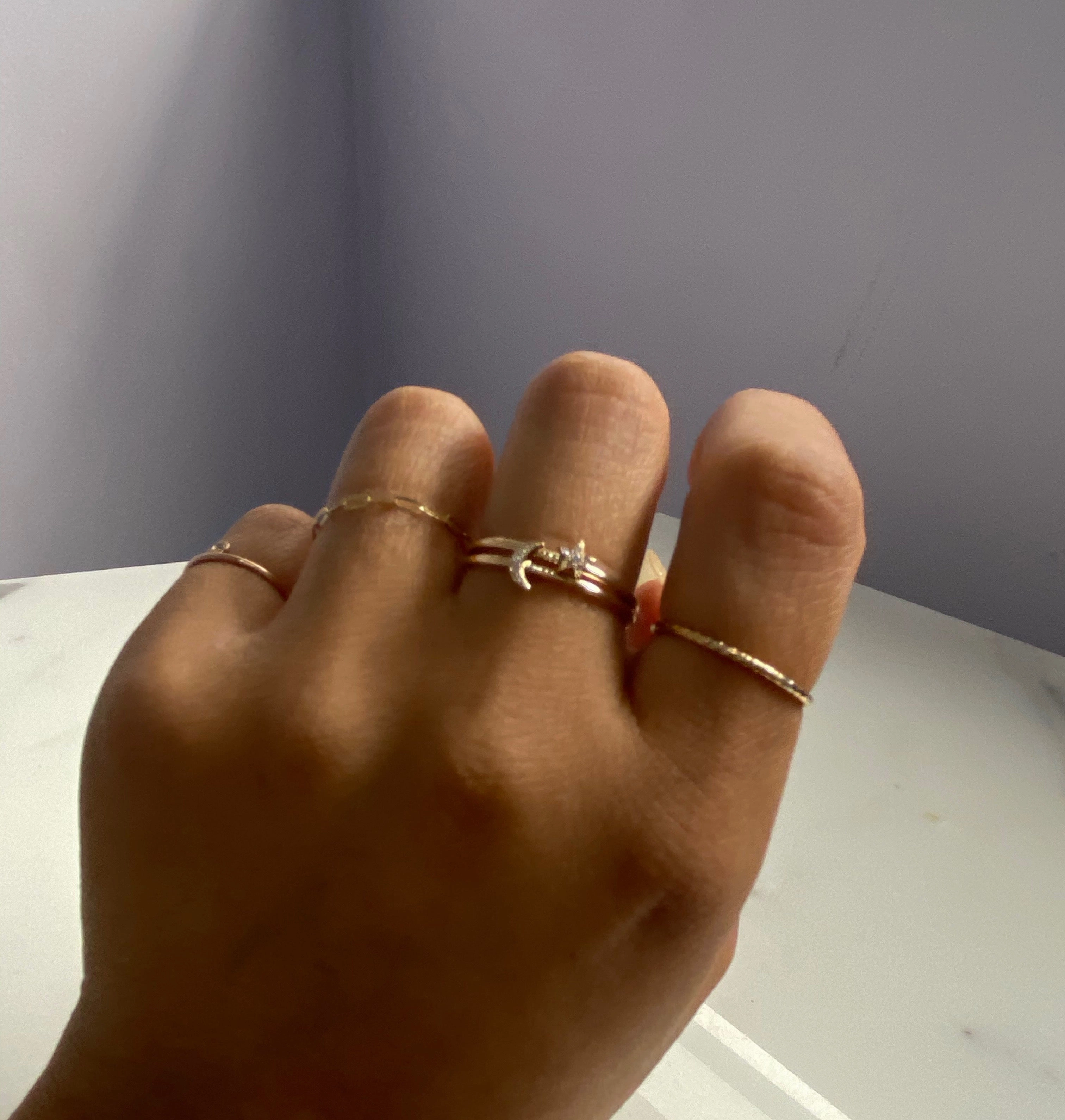 14K Gold Pave Diamonds Mini Star Stackable Ring