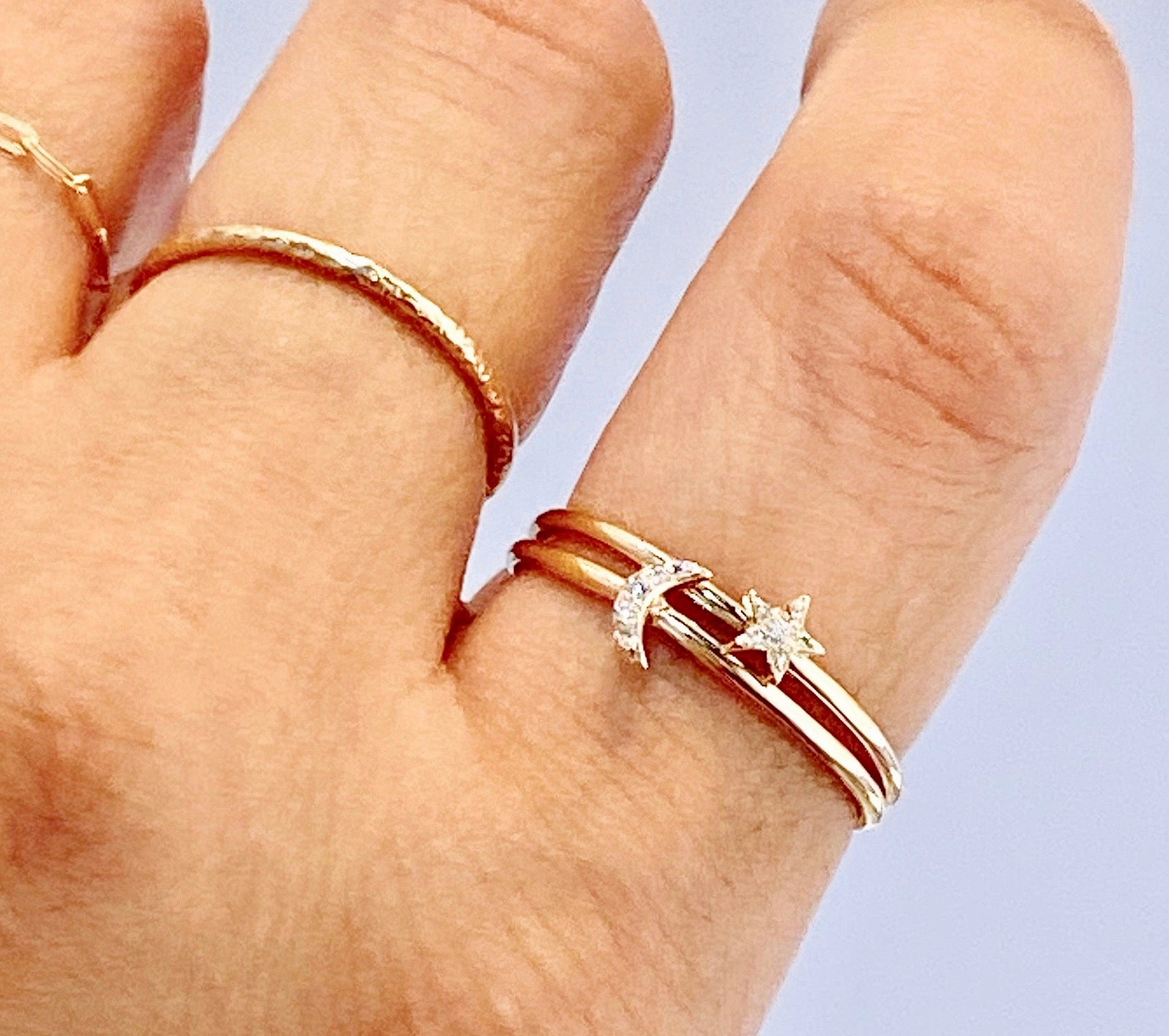 14K Gold Pave Diamonds Mini Star Stackable Ring