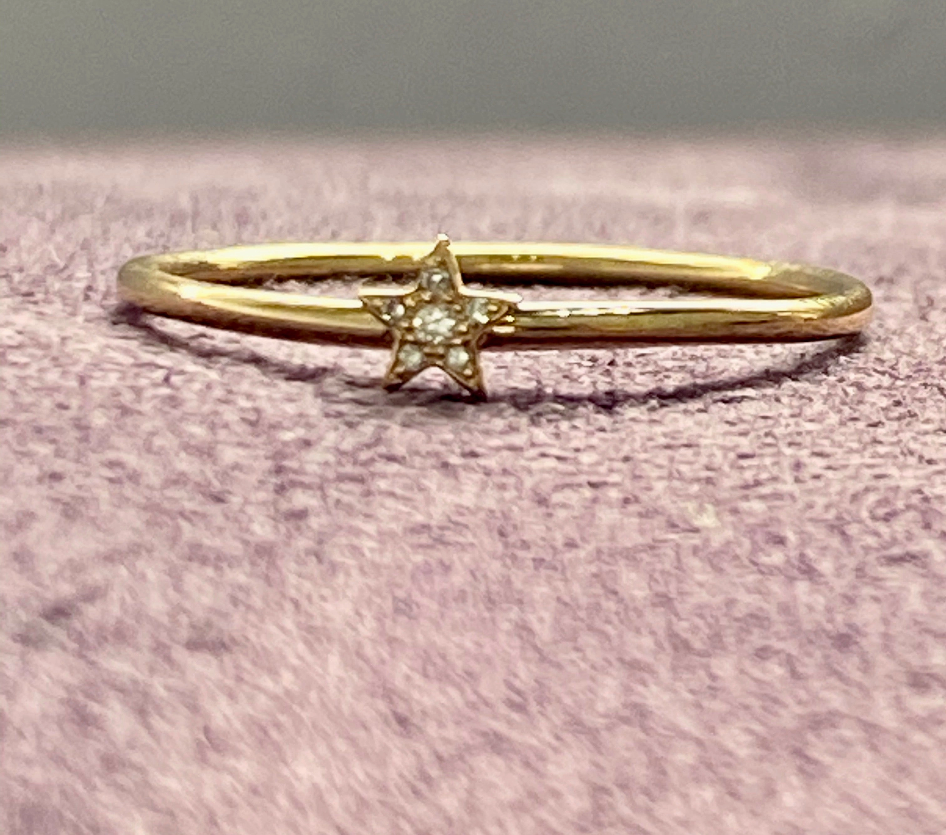 14K Gold Pave Diamonds Mini Star Stackable Ring