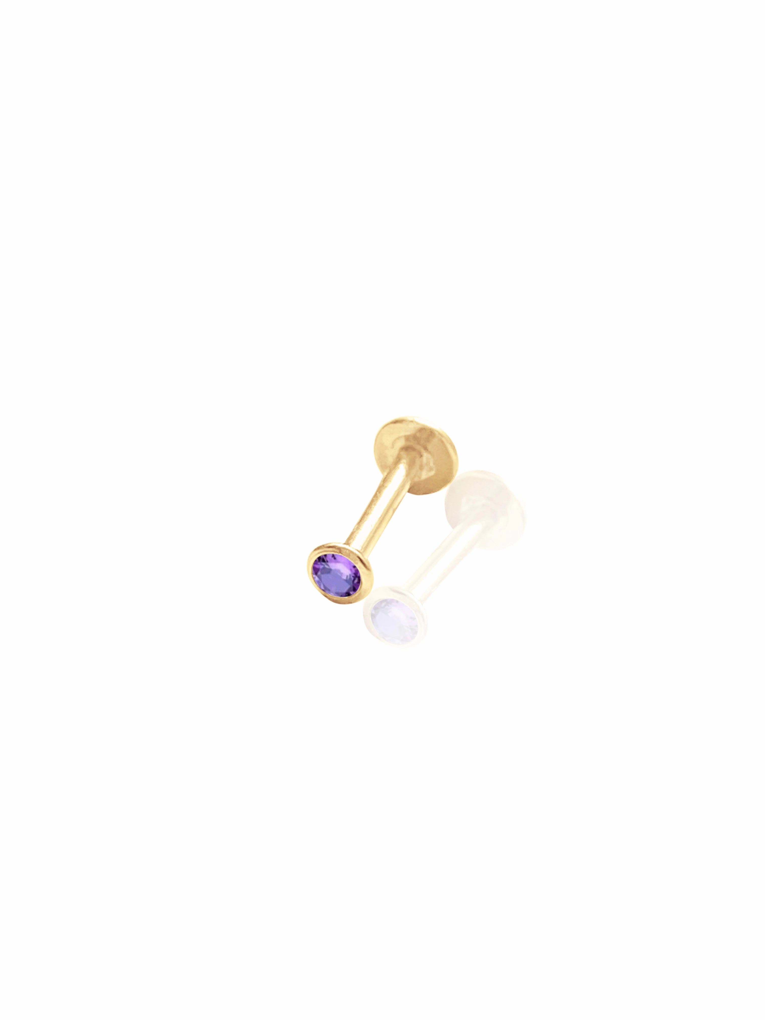 14K Gold Push Flat Back Birthstone Earring