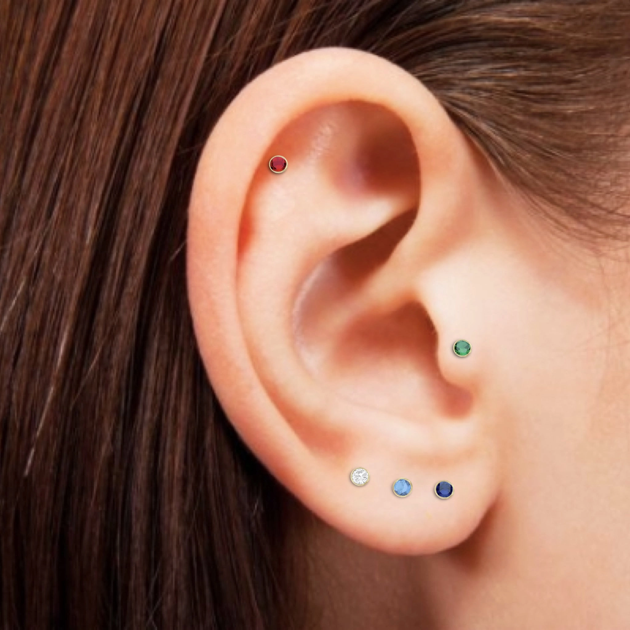 14K Gold Push Flat Back Birthstone Earring